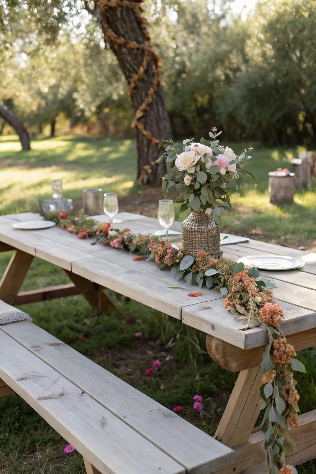 A picnic adorned with personalized, handmade decorations.