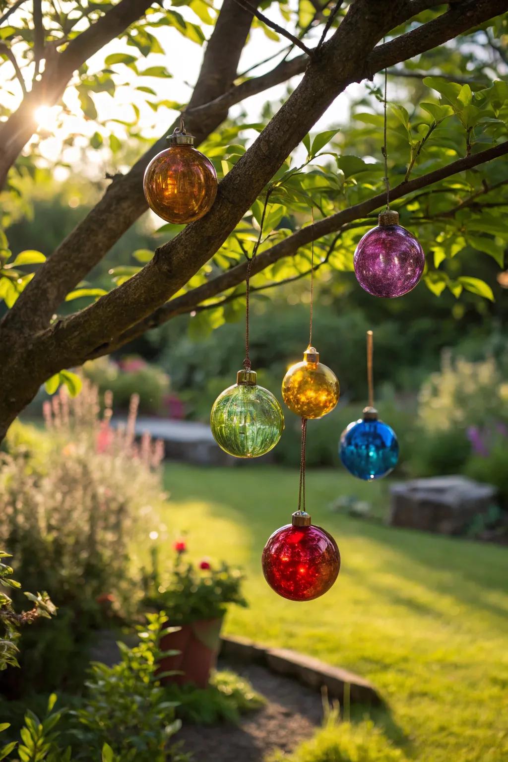 Create a mystical atmosphere with hanging glass ball ornaments.