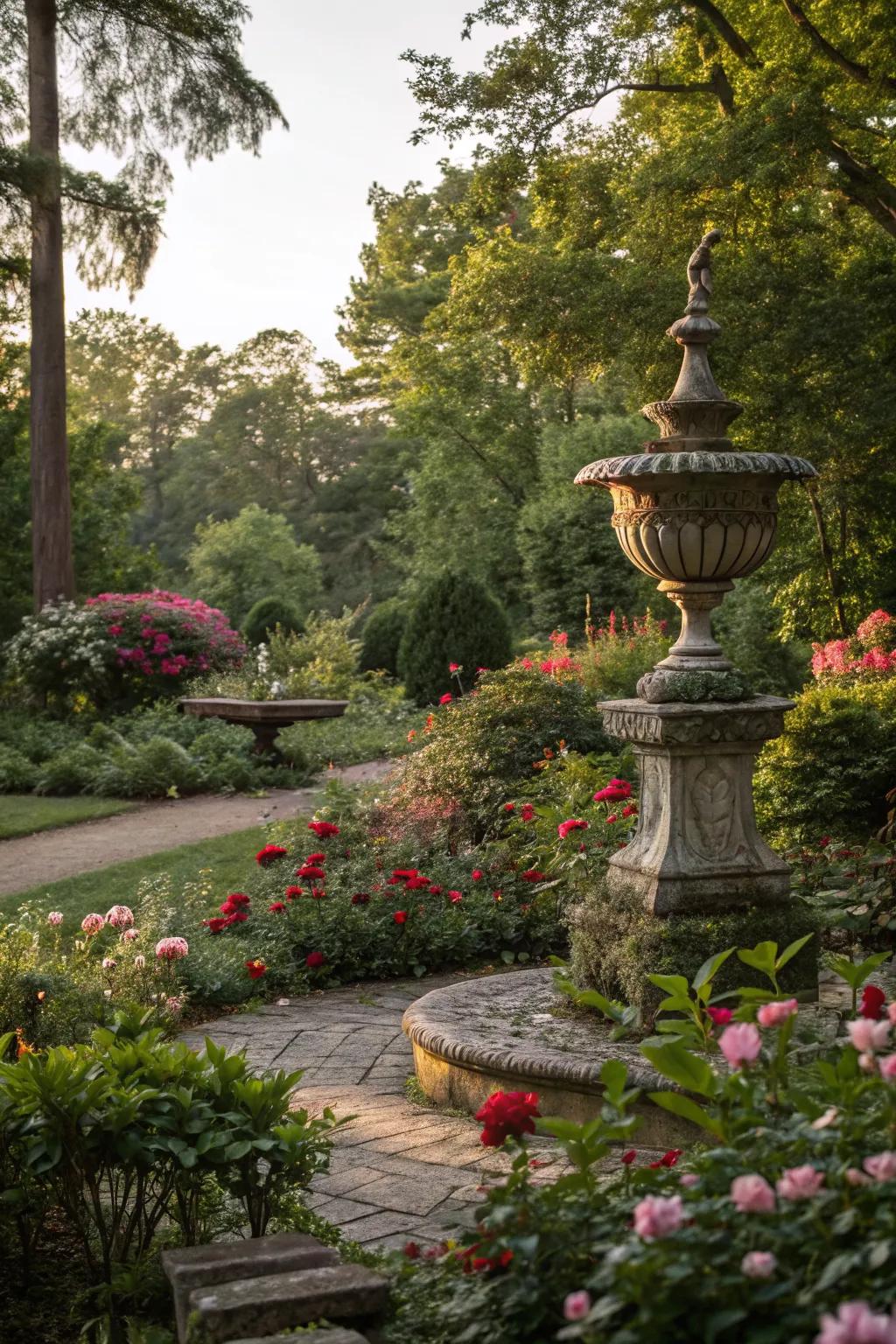Decorative sculpture enhancing garden aesthetics.