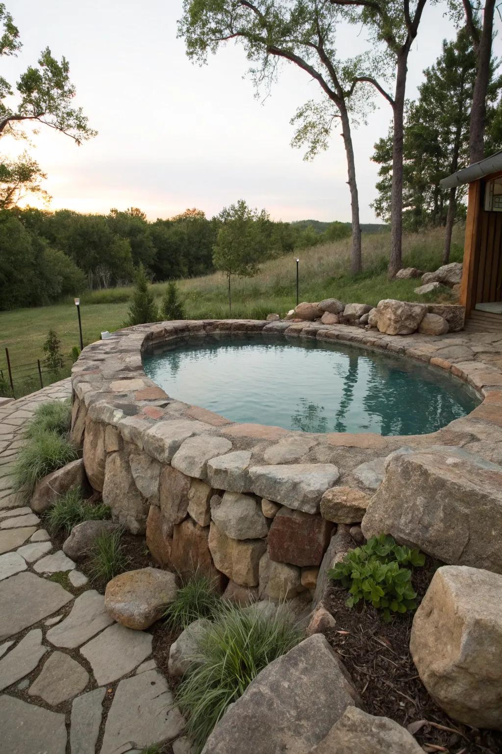 Rock borders add a rustic touch to your poolside.
