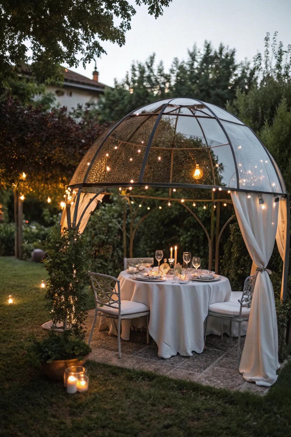 An outdoor dining pod perfect for meals under the stars.