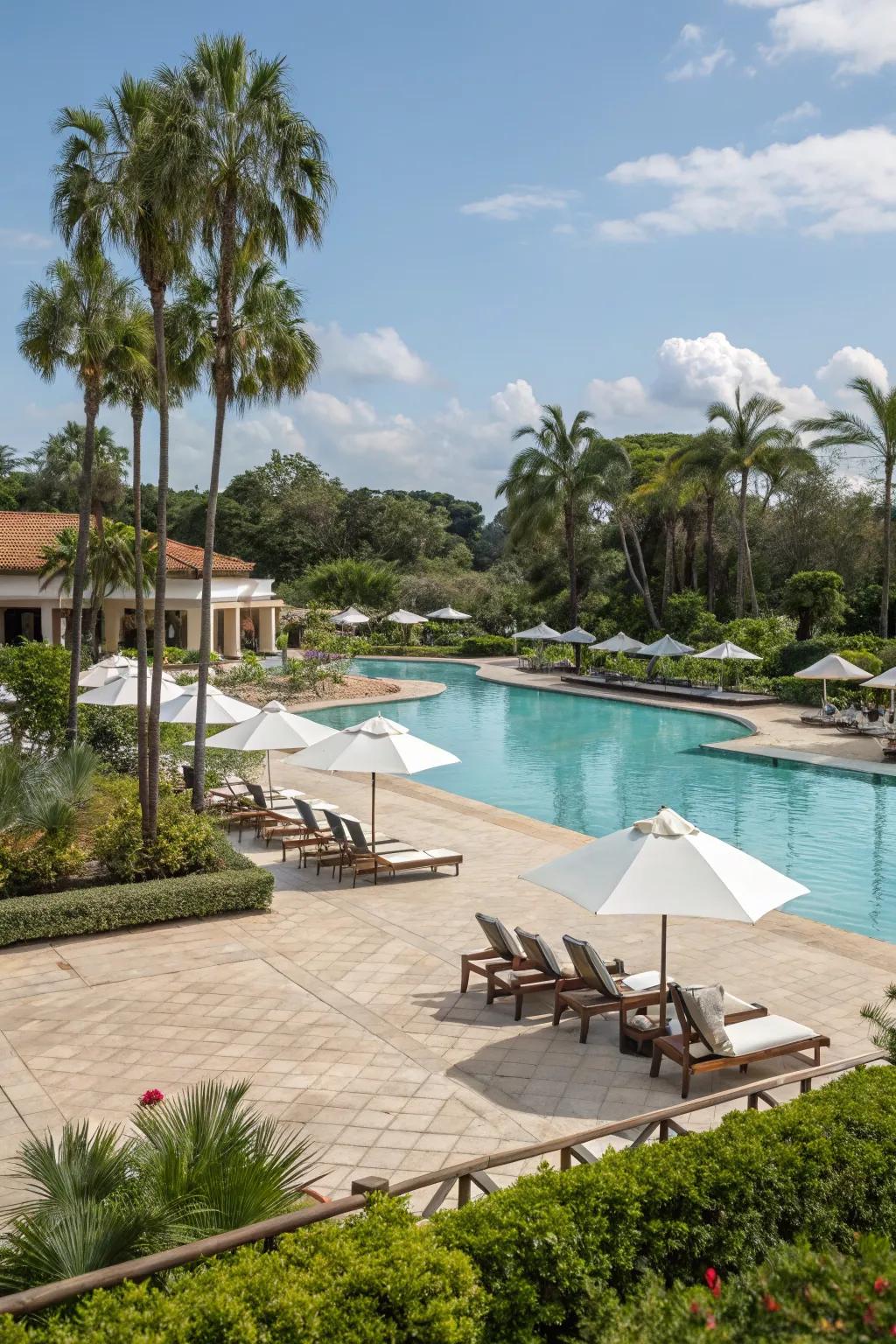 Open spaces around the pool offer relaxation and freedom.