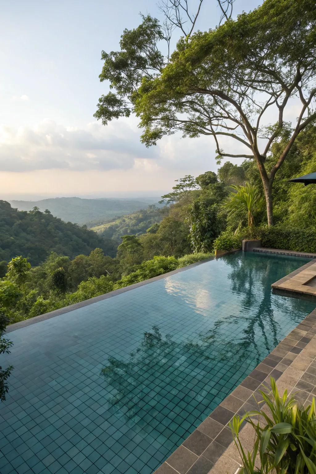 Integrate your pool with nature using harmonious tile designs.