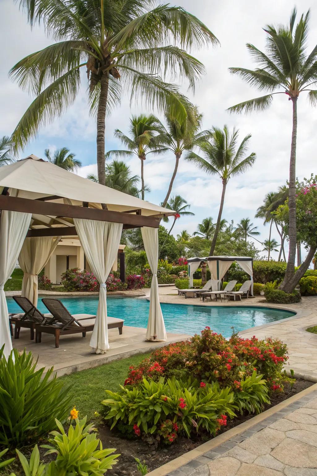 Create your own tropical escape with a resort-style poolside canopy.
