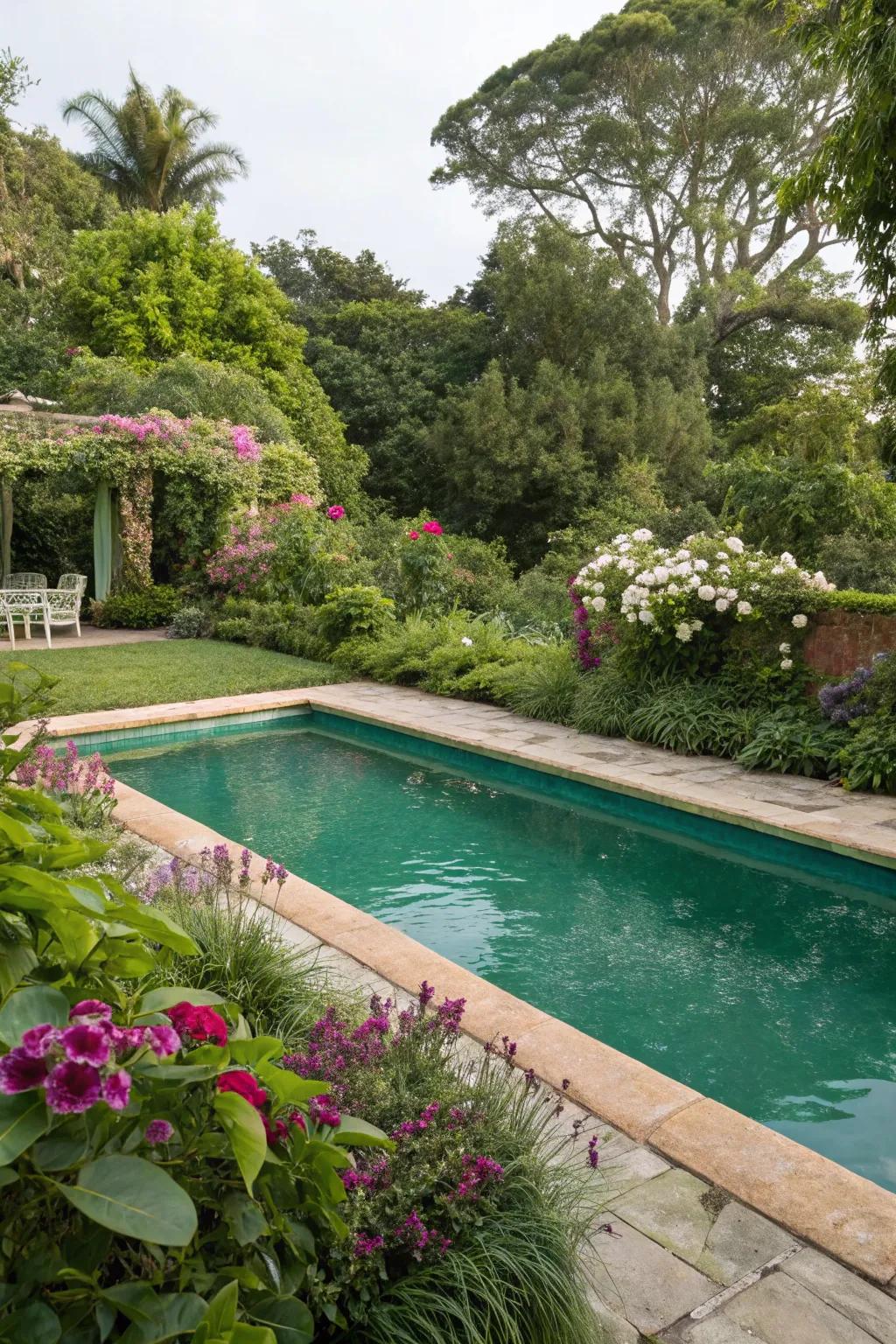 Green coping enhances the natural beauty of your poolside.
