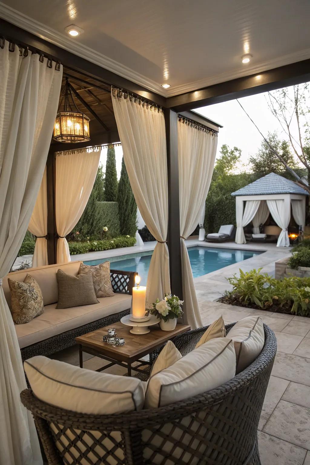 A cabana adds shade and elegance to your poolside.