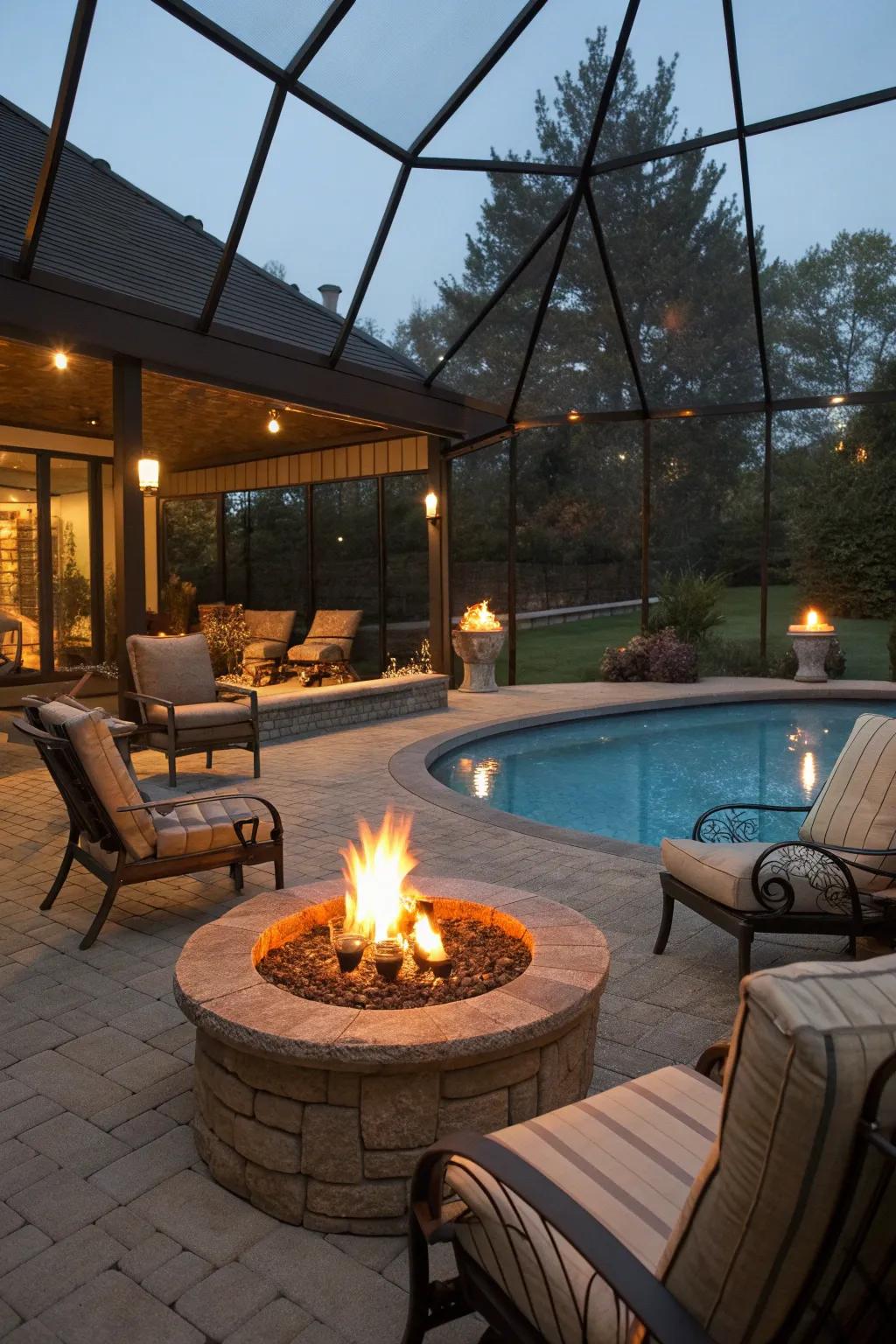 Fire features create a warm and inviting gathering spot.