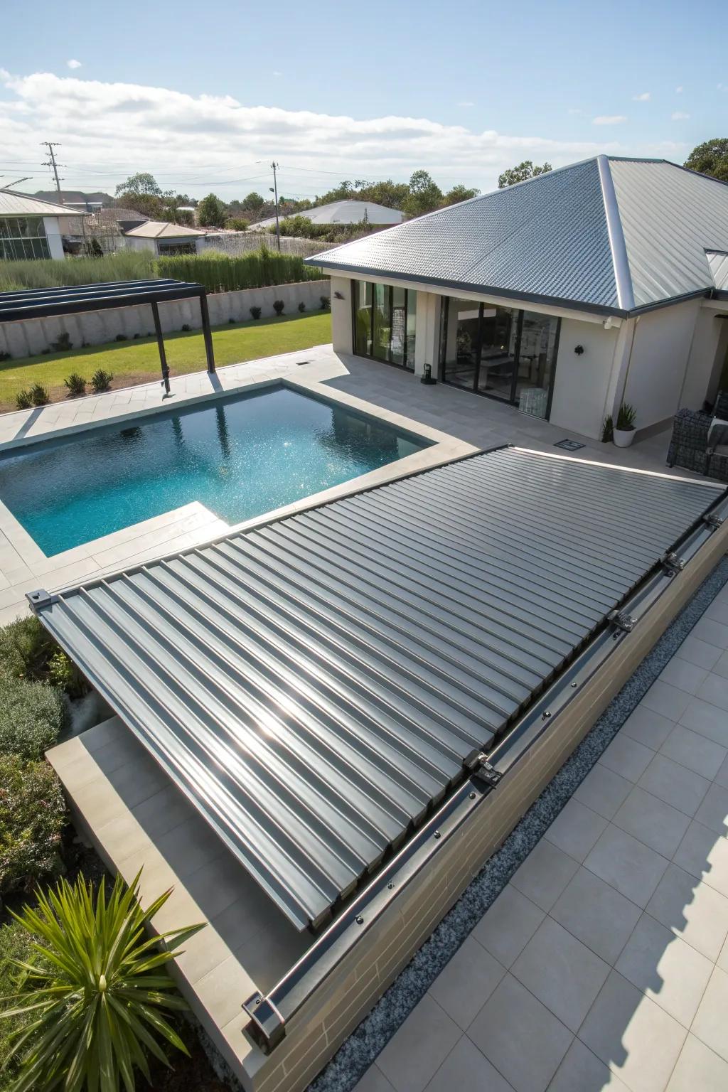 Corrugated metal roofs offer a sleek, modern solution for shading.