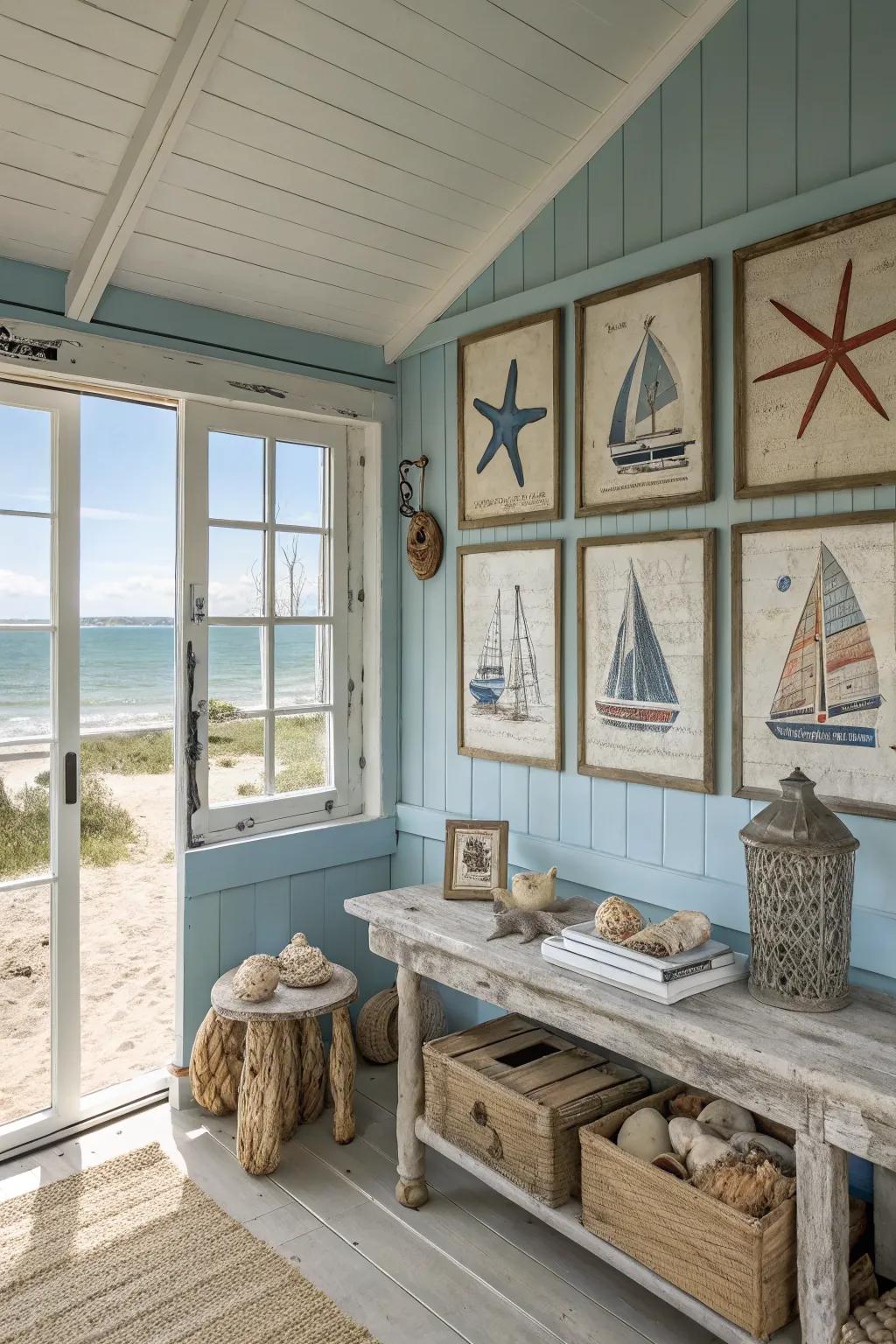 Coastal decor brings the beach to your pool house.