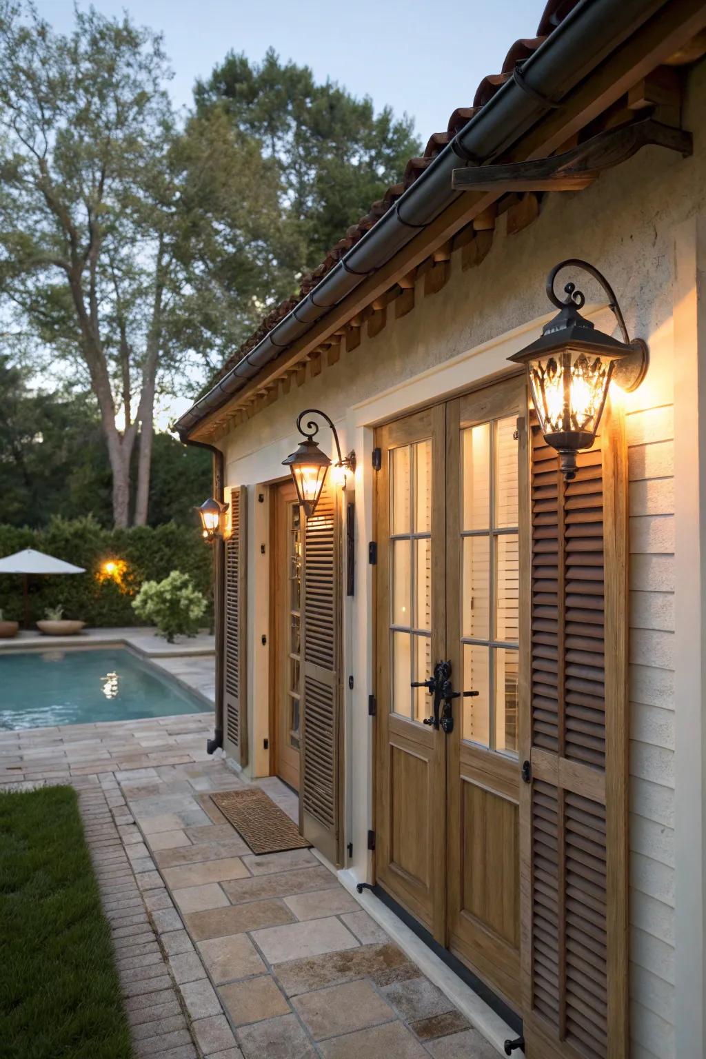 Wall sconces add a touch of elegance to your pool house.