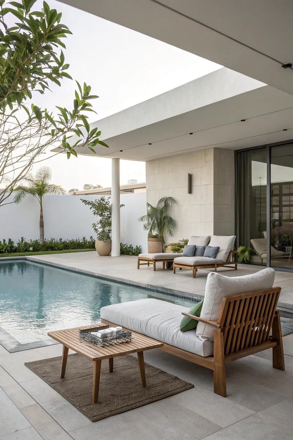 Modern furniture and clean lines for a minimalist and elegant lanai.