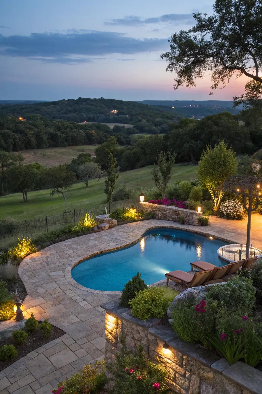 Enhance your pool area with strategic lighting for evening enjoyment.