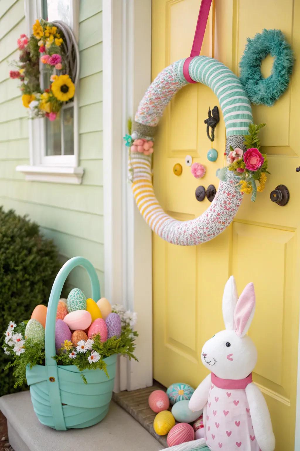 A cheerful Easter wreath that brings joy to the holiday.