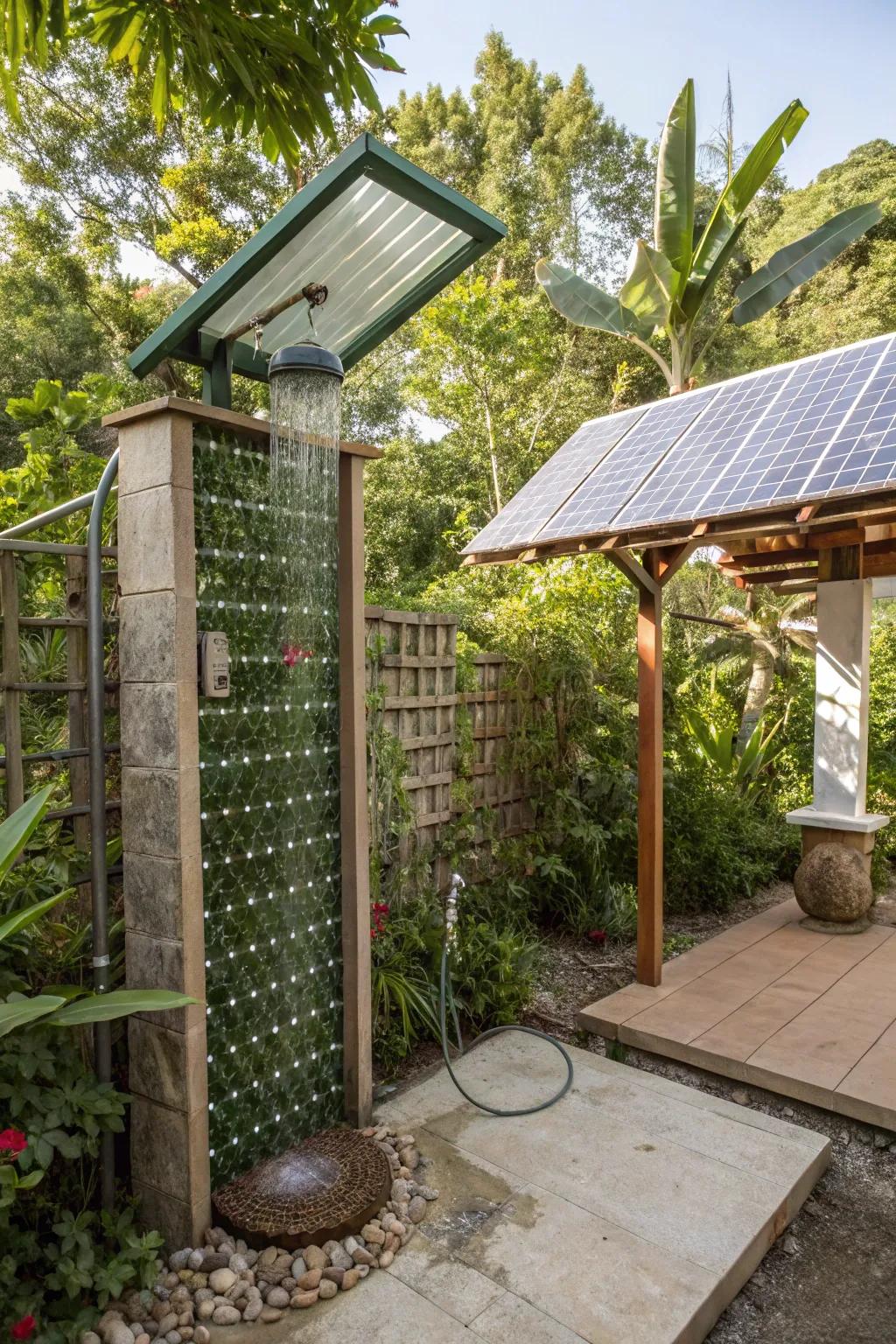 Sustainable elegance in your outdoor shower design.