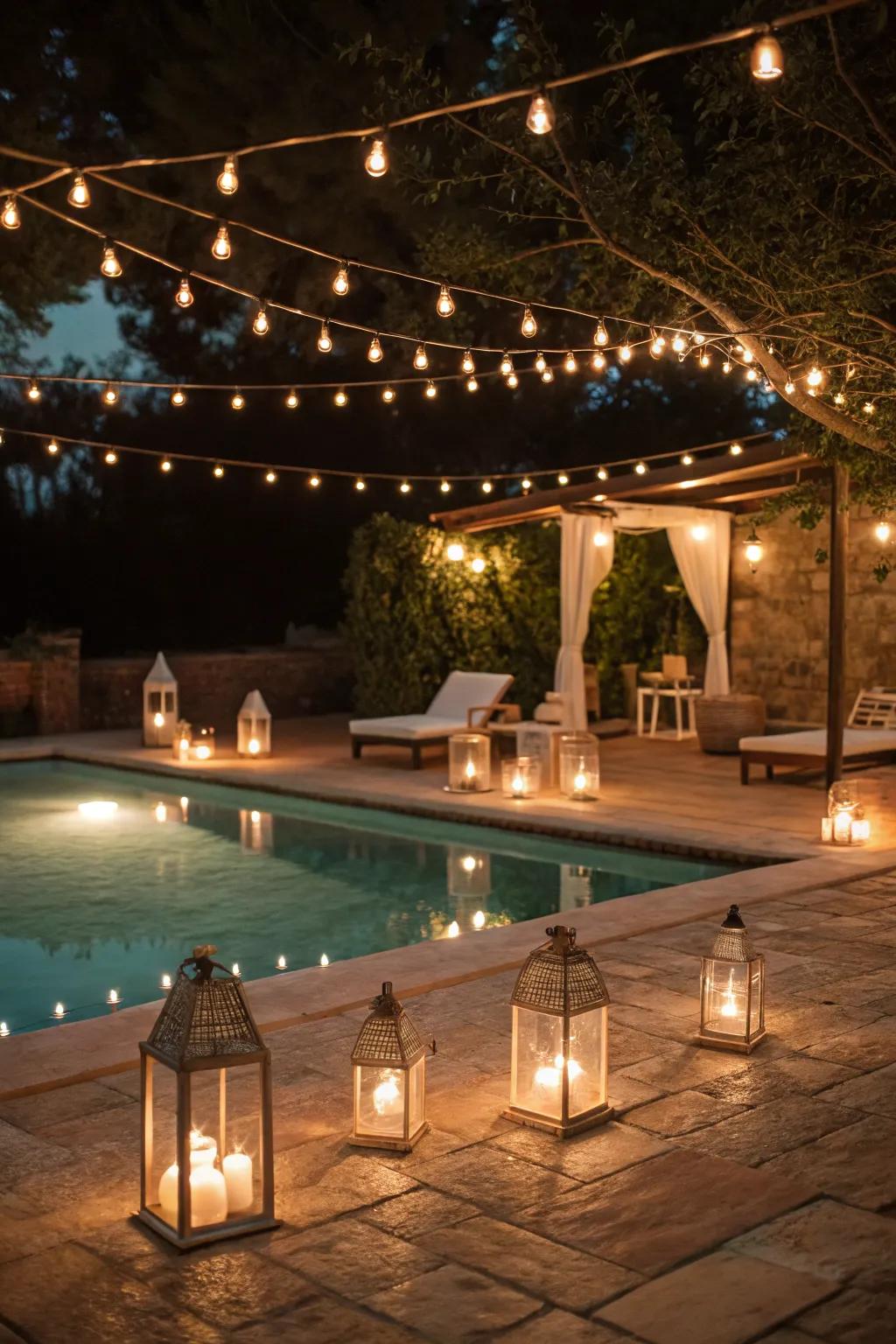Transform your poolside into an enchanting retreat with ambient lighting.