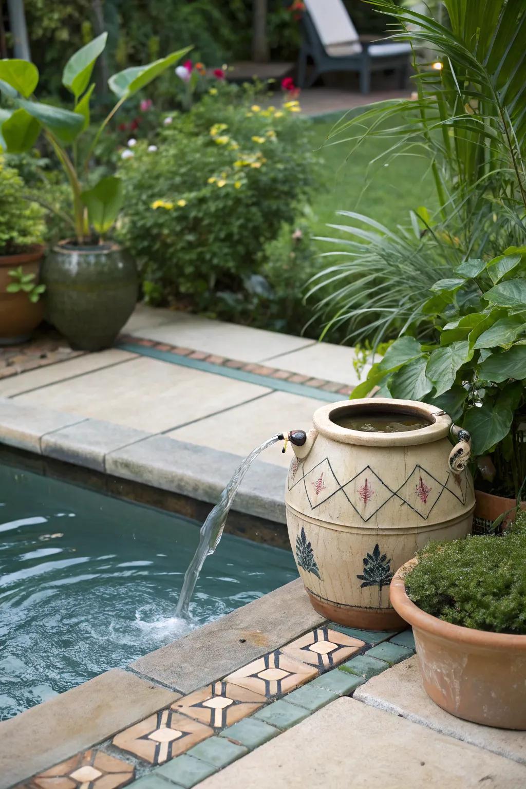 A DIY water feature brings tranquility and charm.