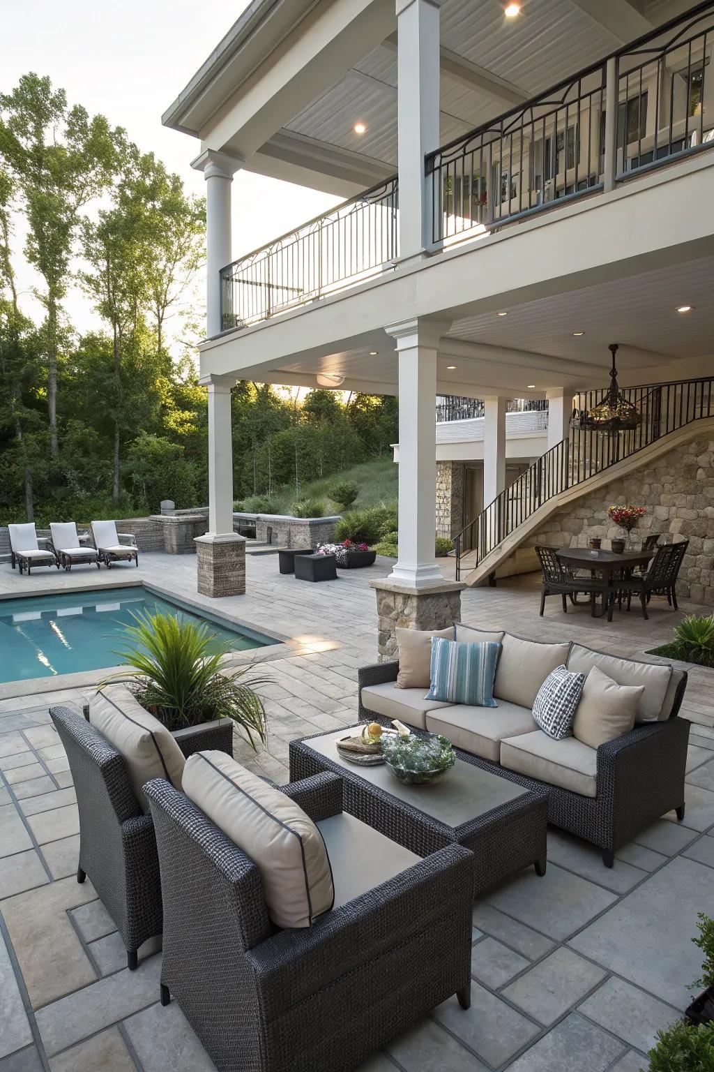 Add dimension to your pool patio with a multi-level design.
