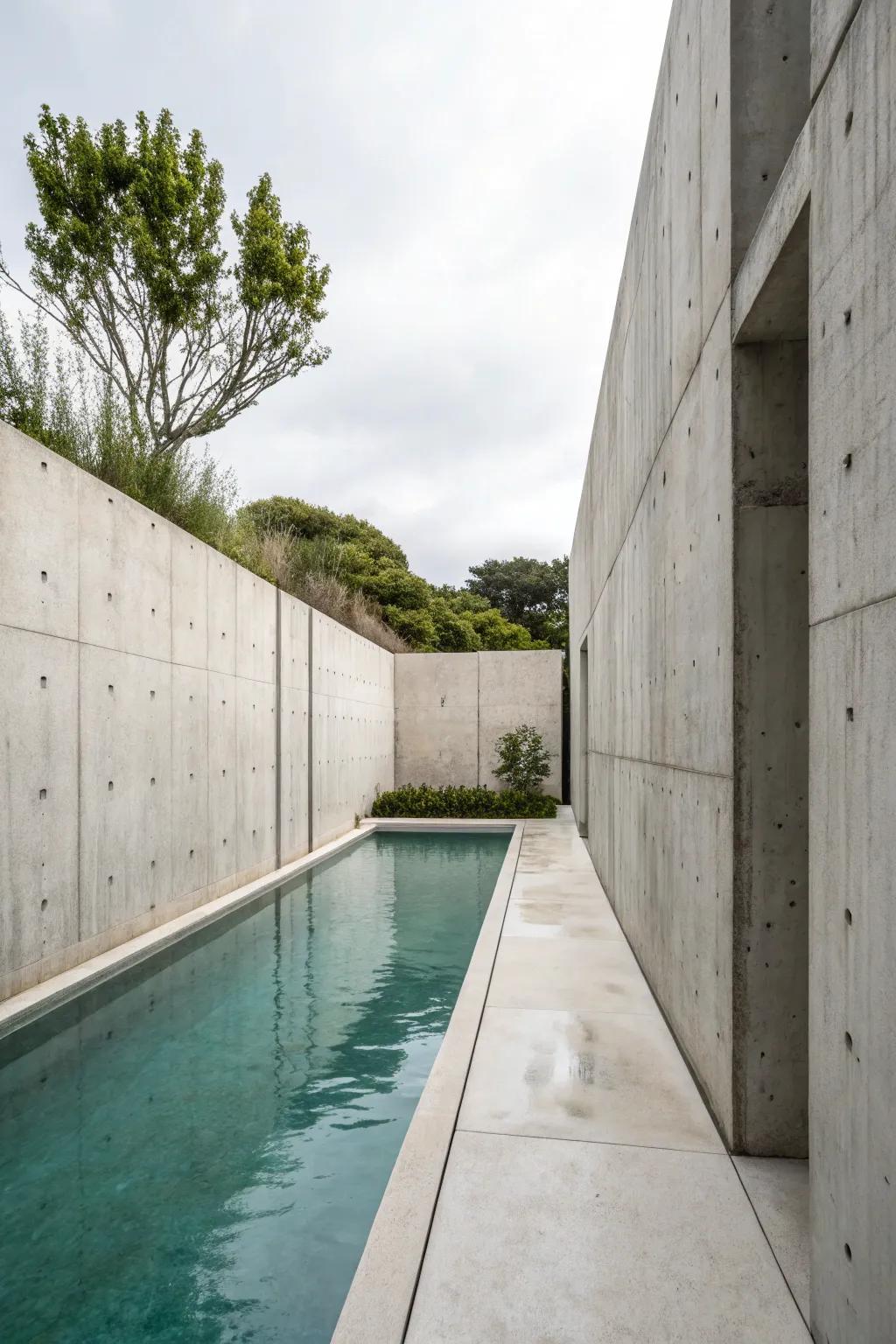 Sleek concrete walls provide durable and stylish privacy.
