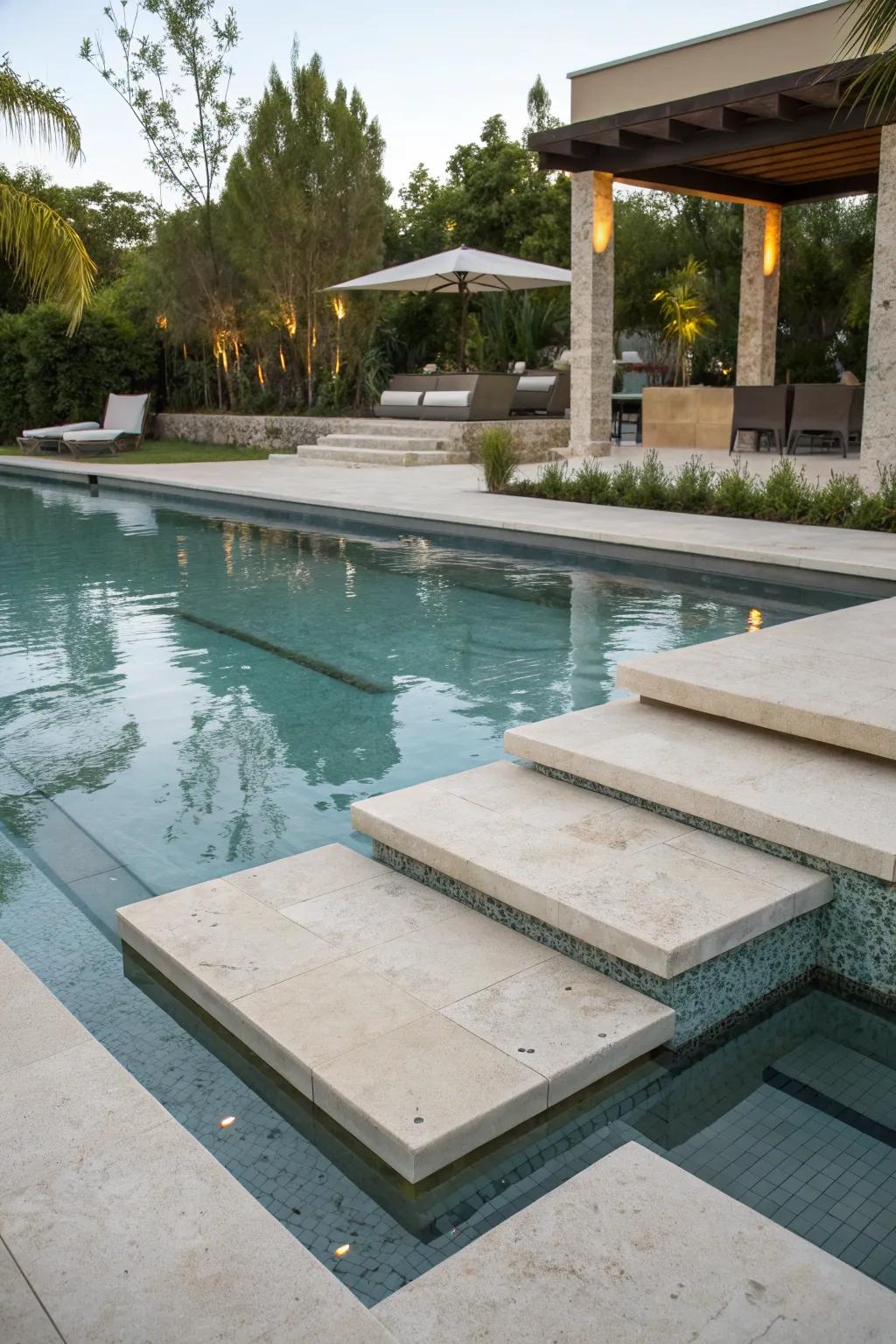 Add visual interest with raised edges and platforms around your pool.
