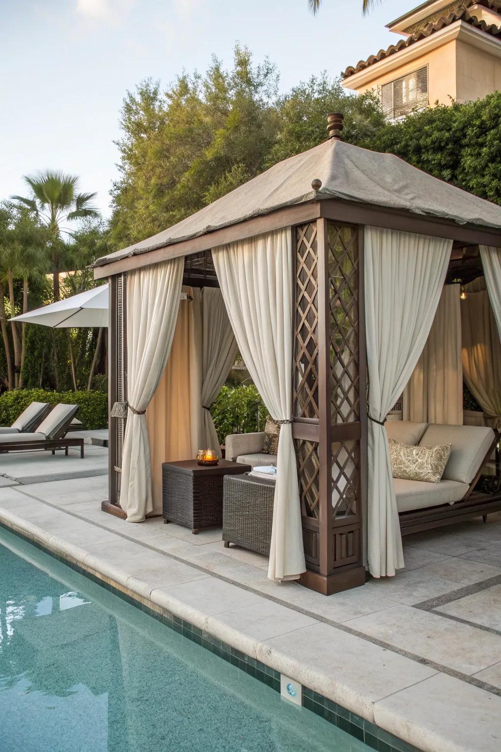 Pool houses and cabanas offer a private retreat.