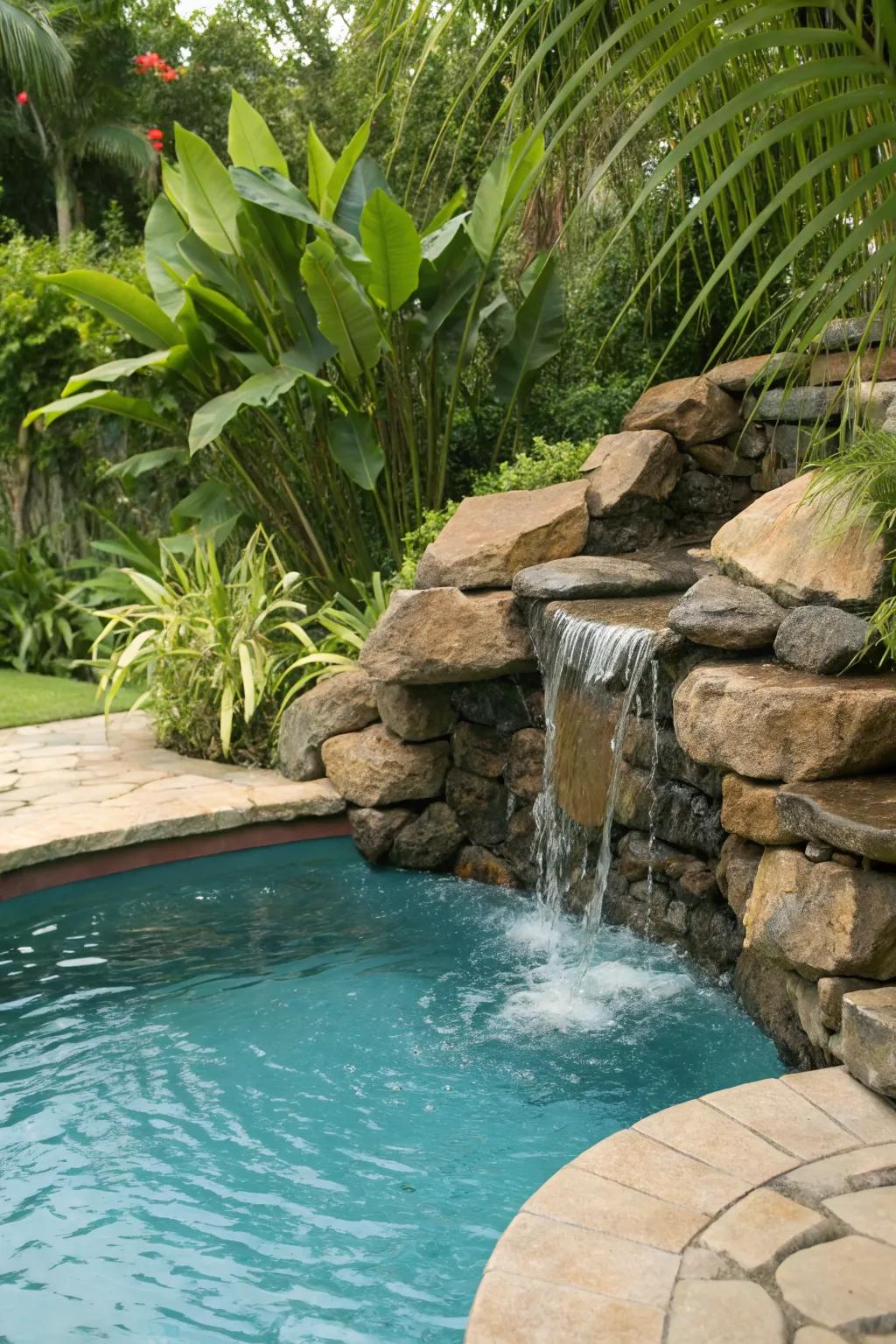 Natural stone features offer an organic and earthy feel.