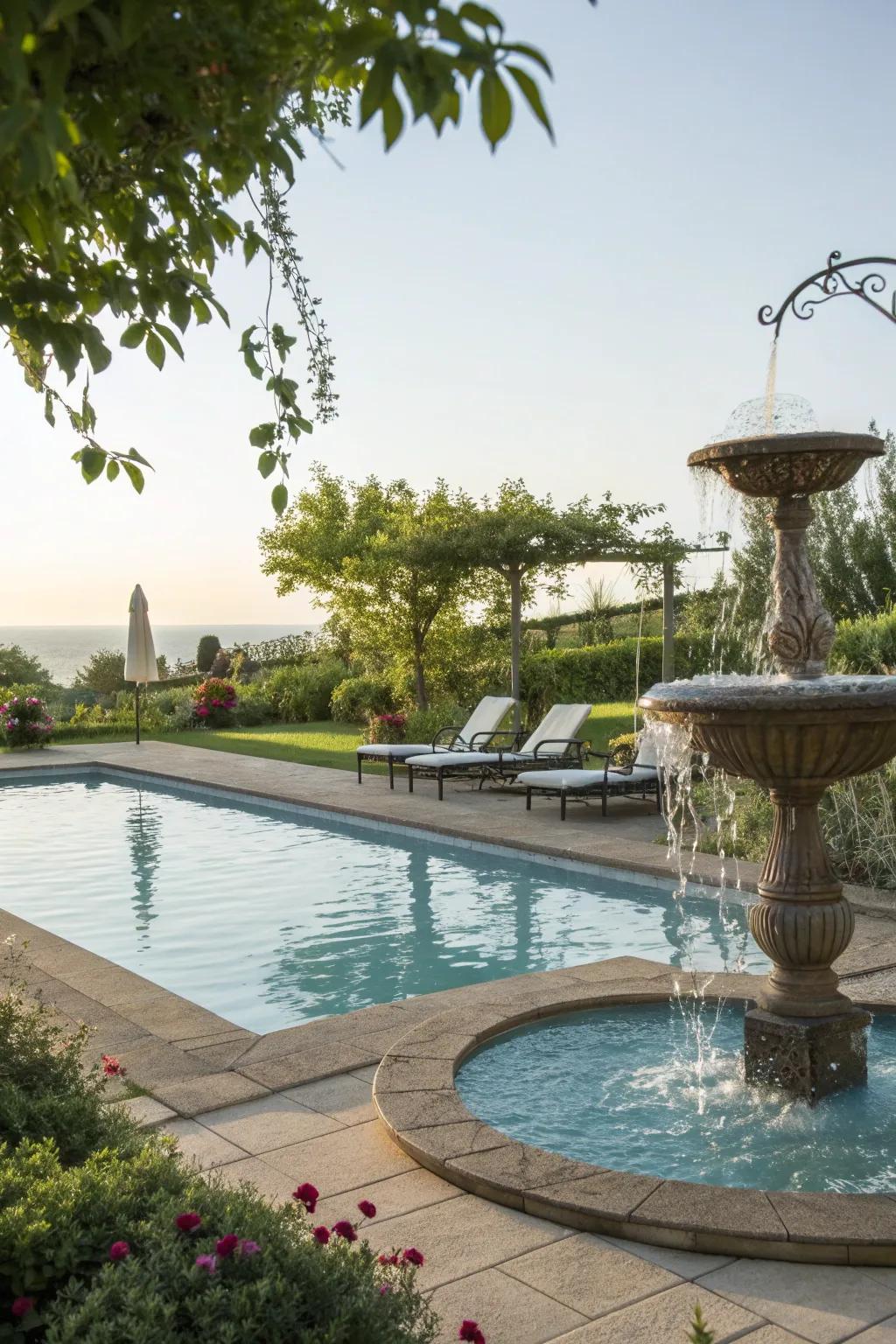 Water features add a soothing element to your poolside.