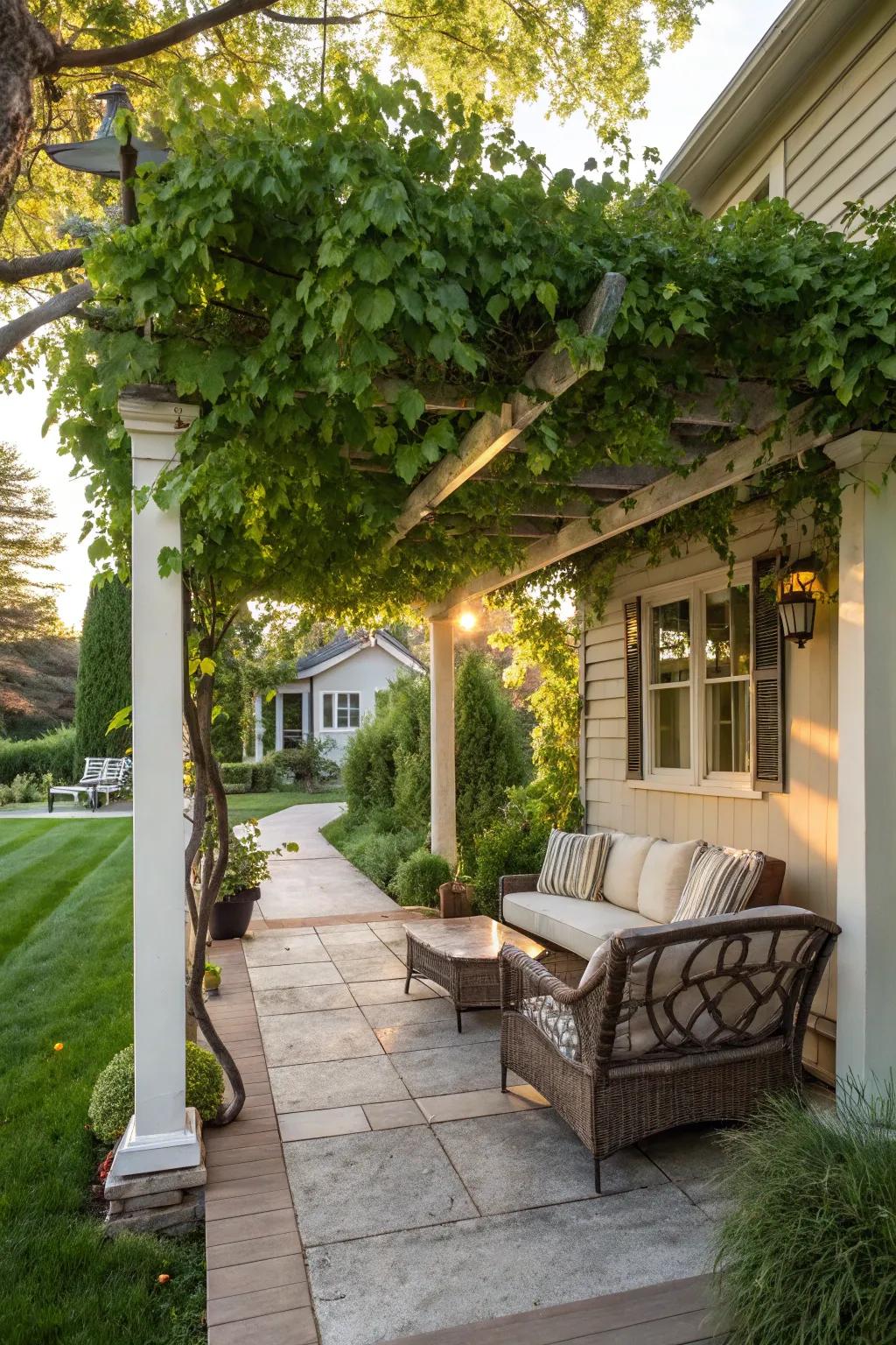 A pergola offers stylish shade and defines your porch space.