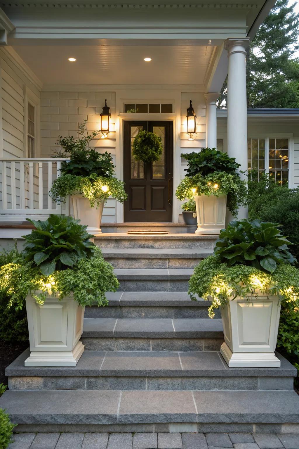 Symmetrical elements create a balanced porch stoop.