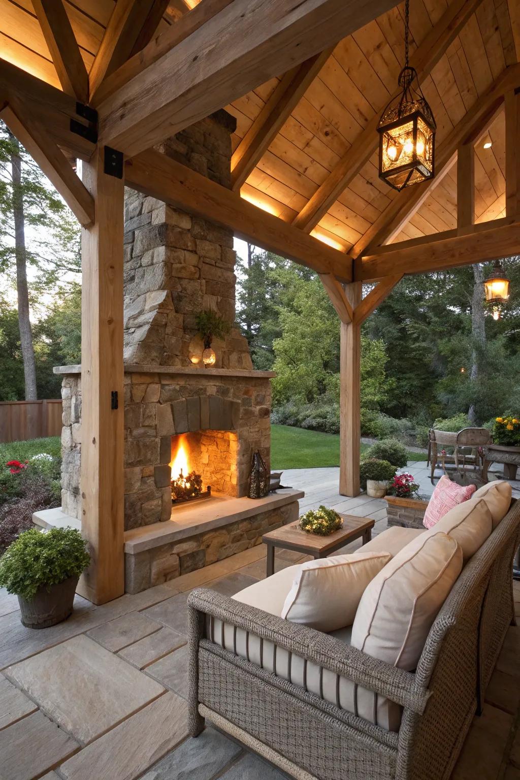An outdoor fireplace for cozy gatherings.