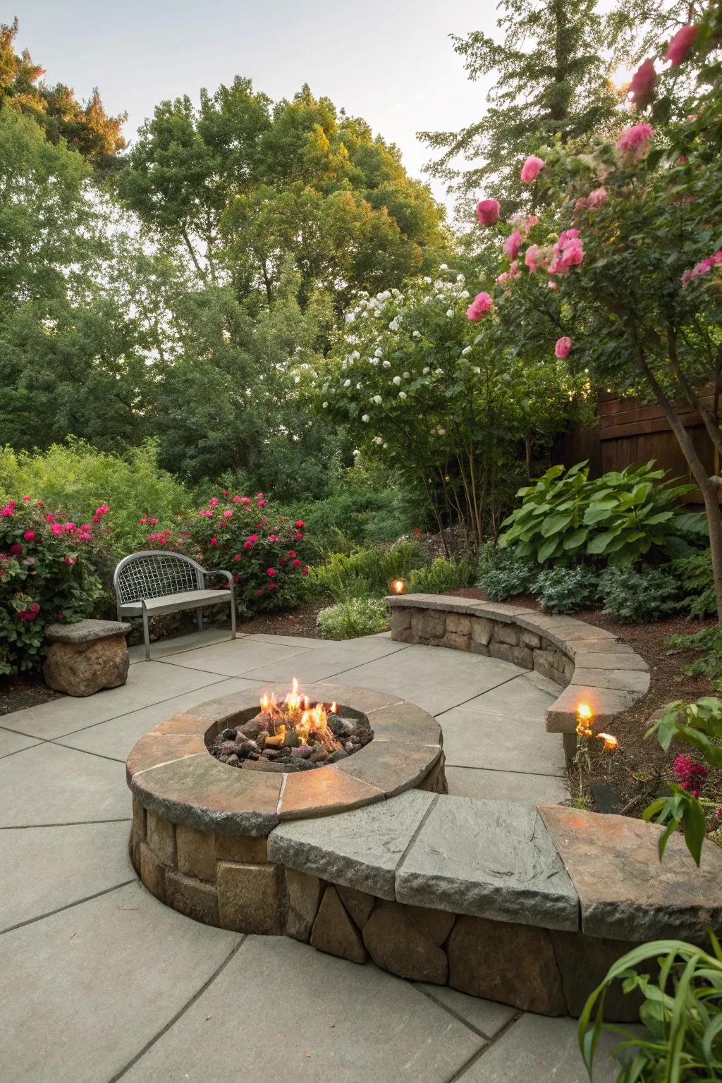 Greenery brings life and softness to a concrete patio setting.