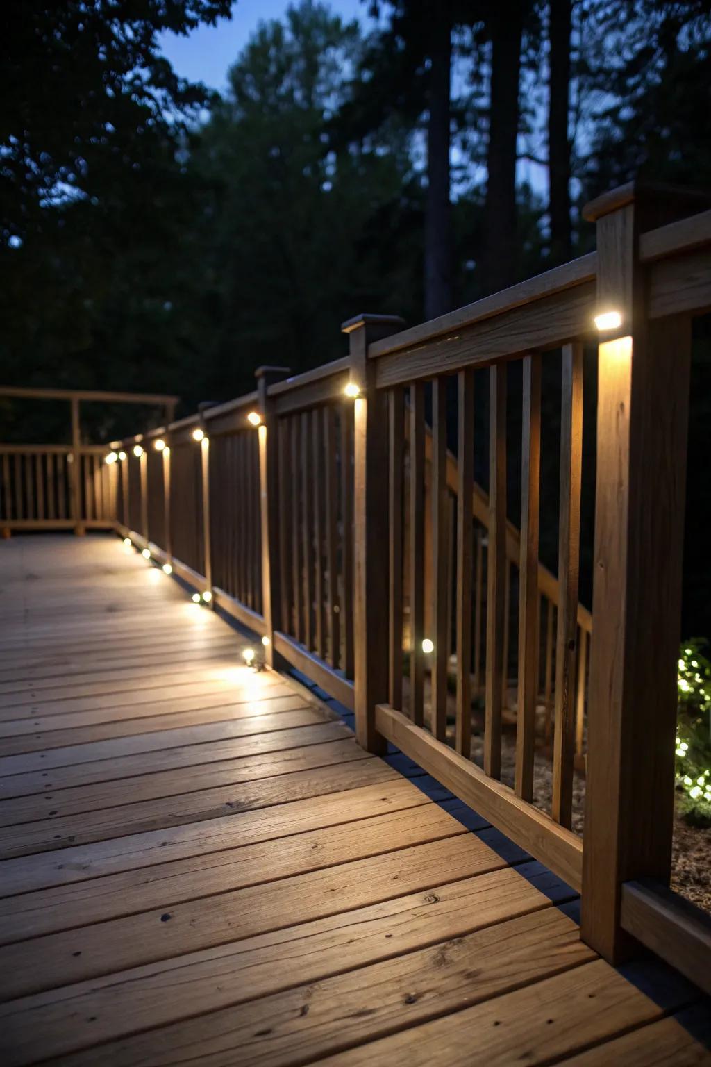 Lighting up the night with illuminated railings.