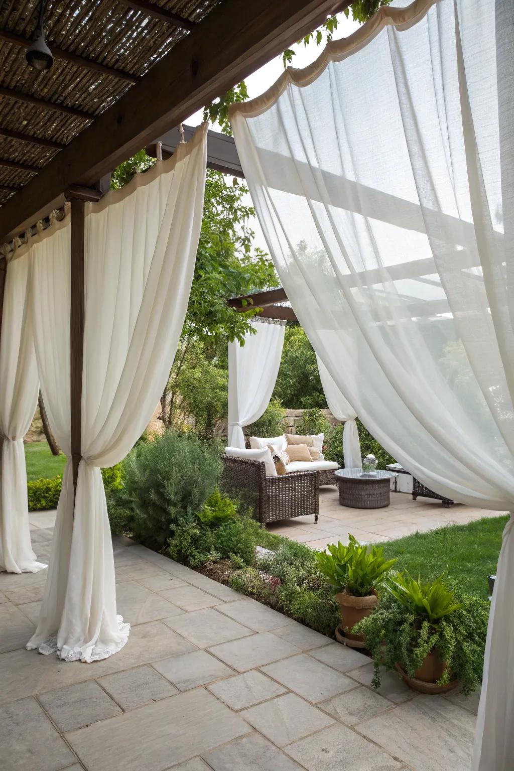Elegant outdoor curtains for a secluded patio.