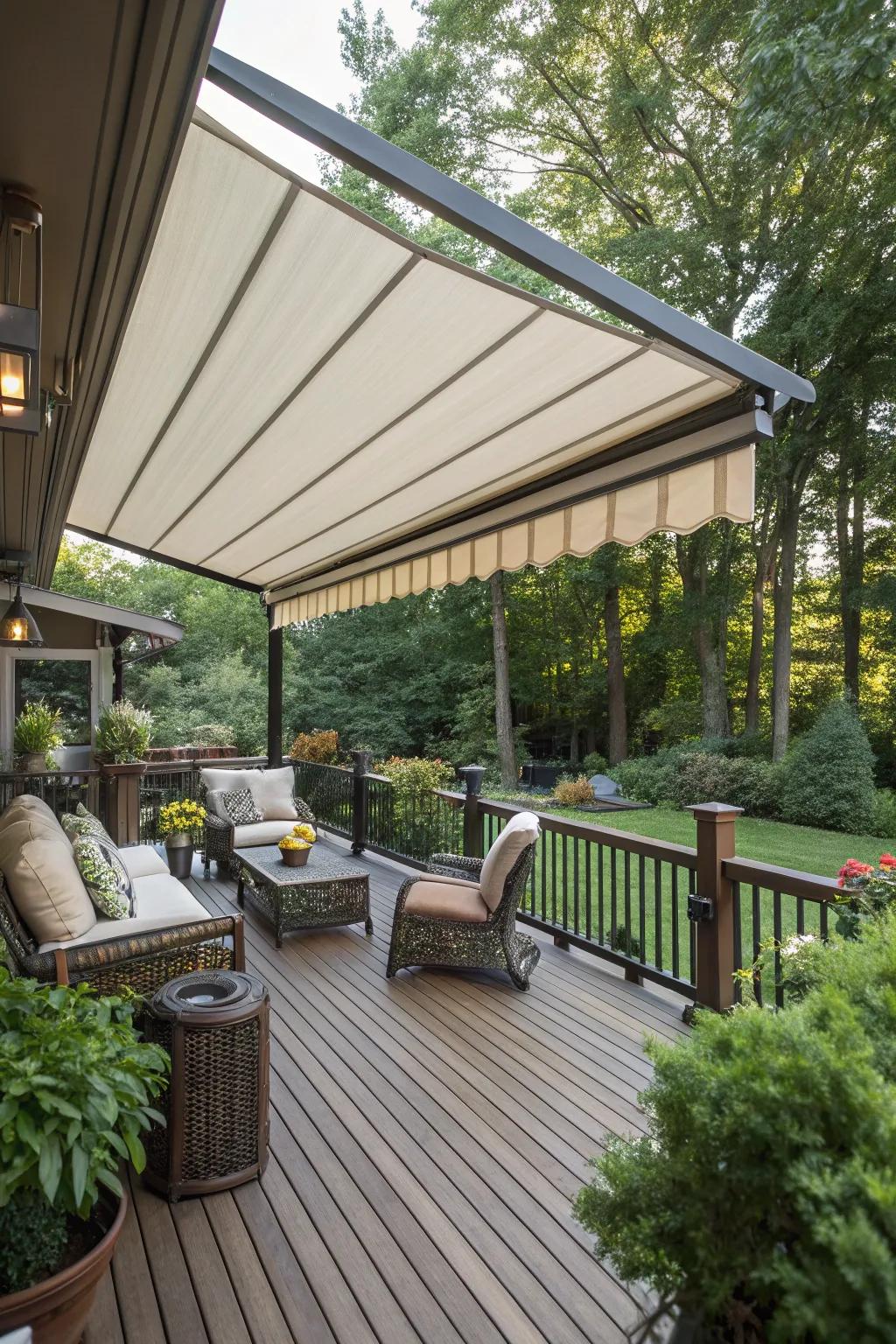 Enjoy adjustable shade and seclusion with a retractable awning.