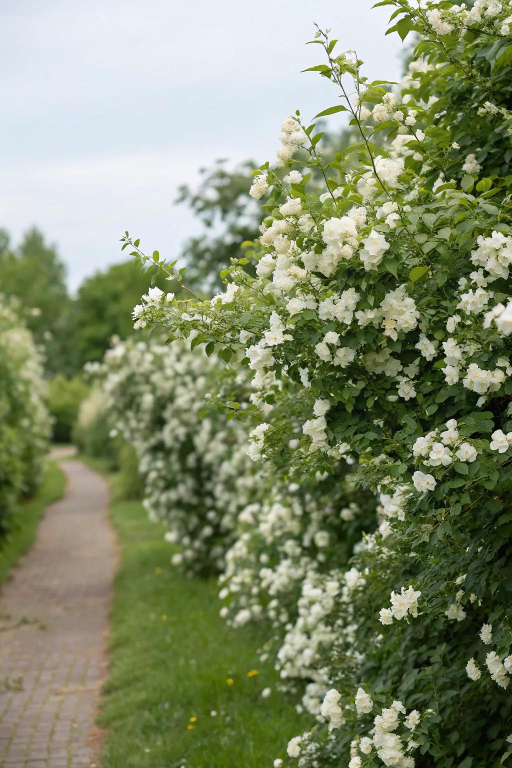Mock orange shrubs providing a fragrant and beautiful privacy screen.