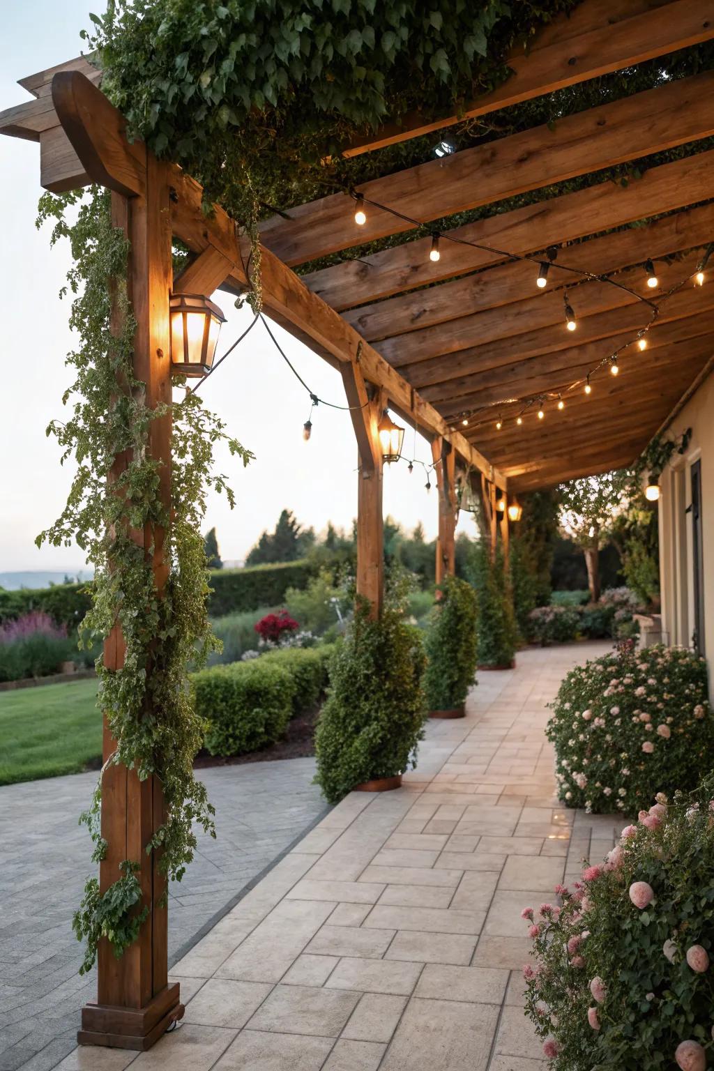 A pergola offers shade and a natural canopy.