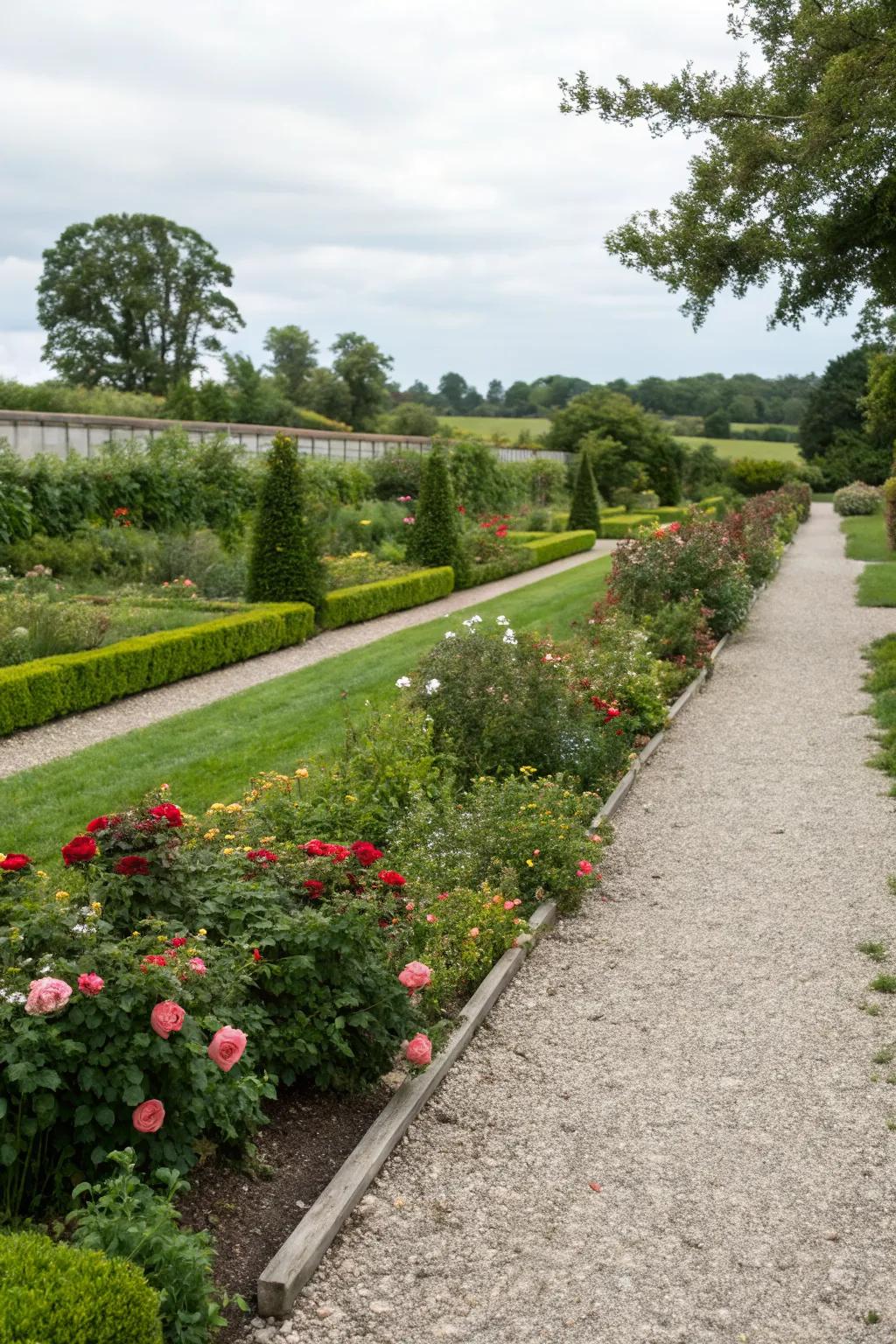Gravel pathways creating functional borders.