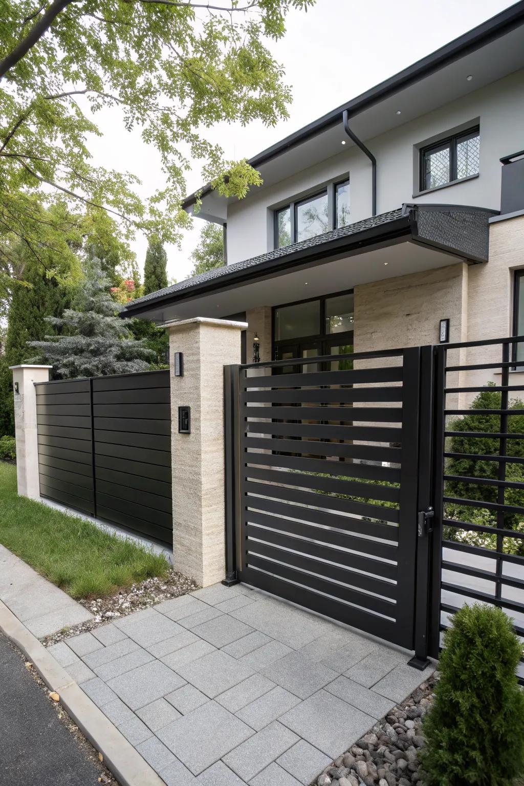 Horizontal slats provide a sleek, modern look for your property entrance.