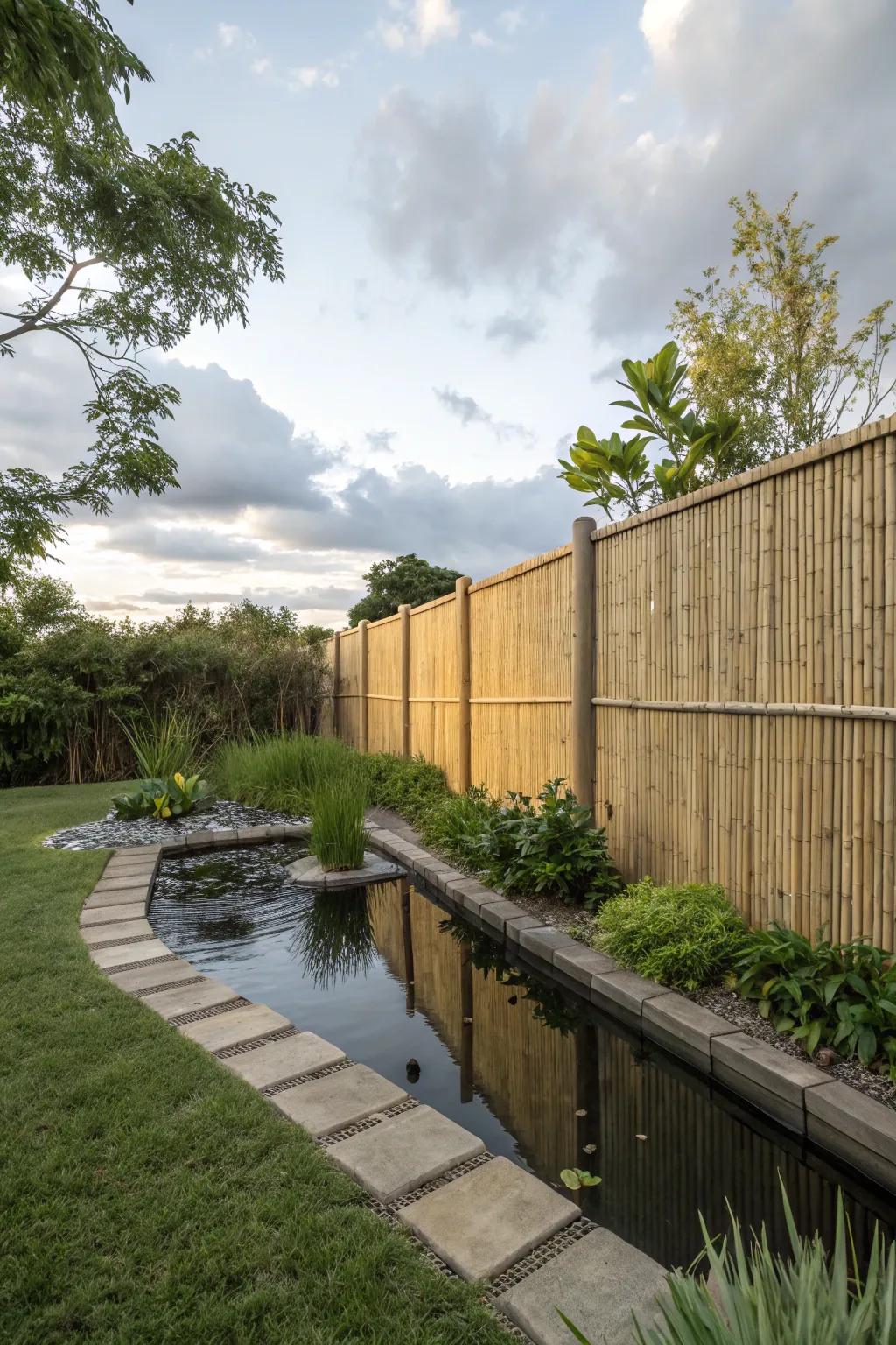 Exotic bamboo fence creating a serene environment.