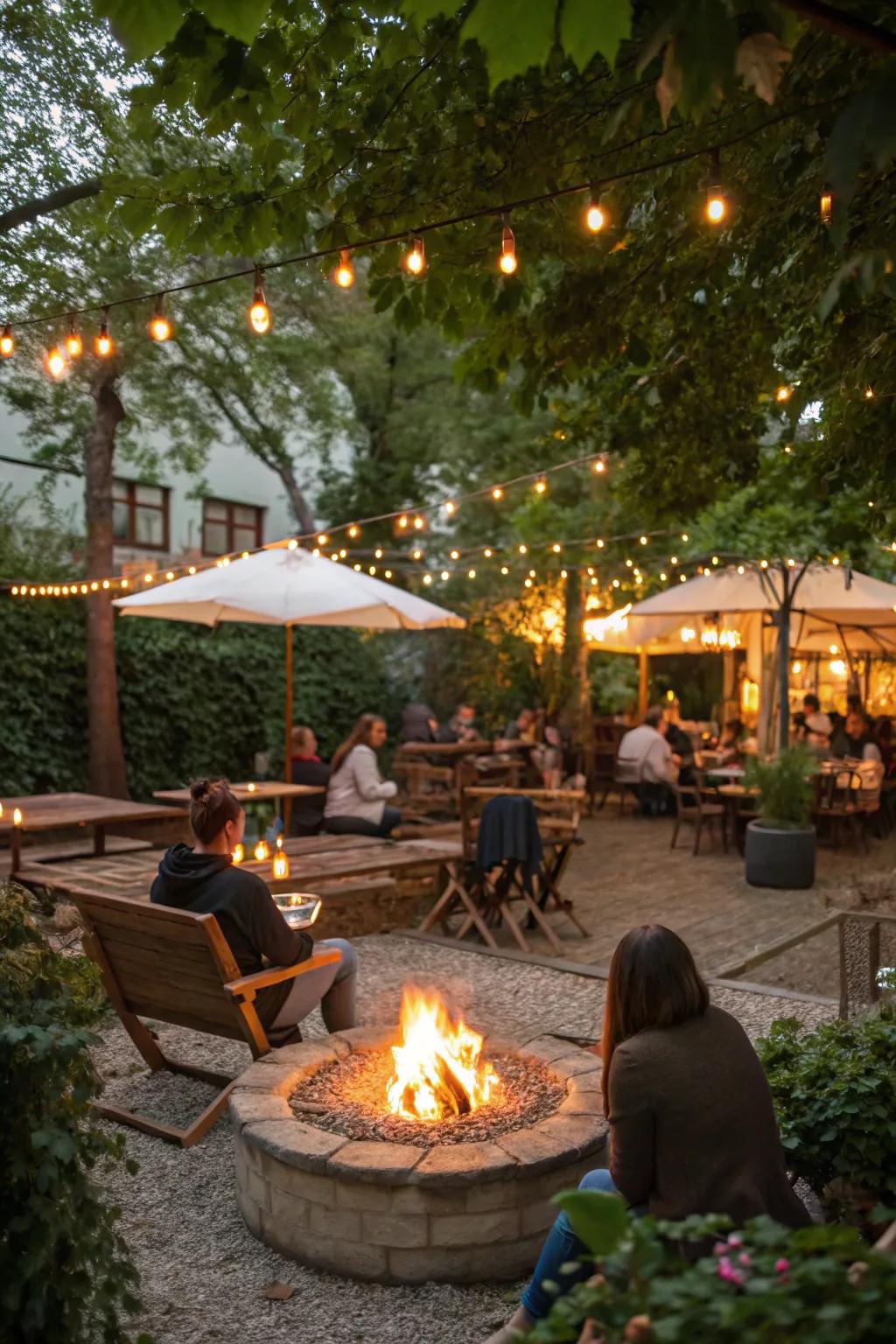 A fire pit creates warmth and a focal point in your beer garden.