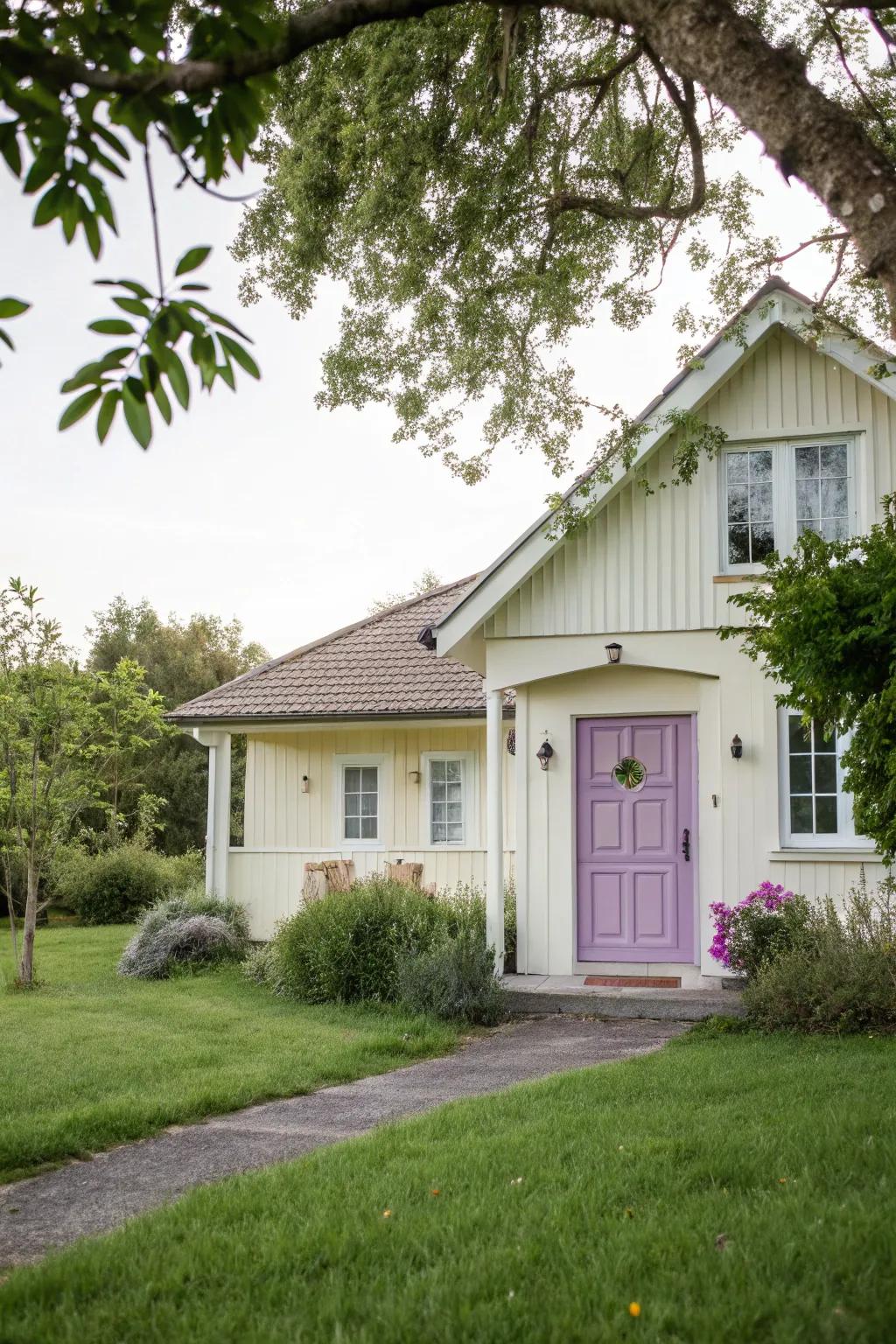 Pastel purple doors provide a gentle and calming entrance.