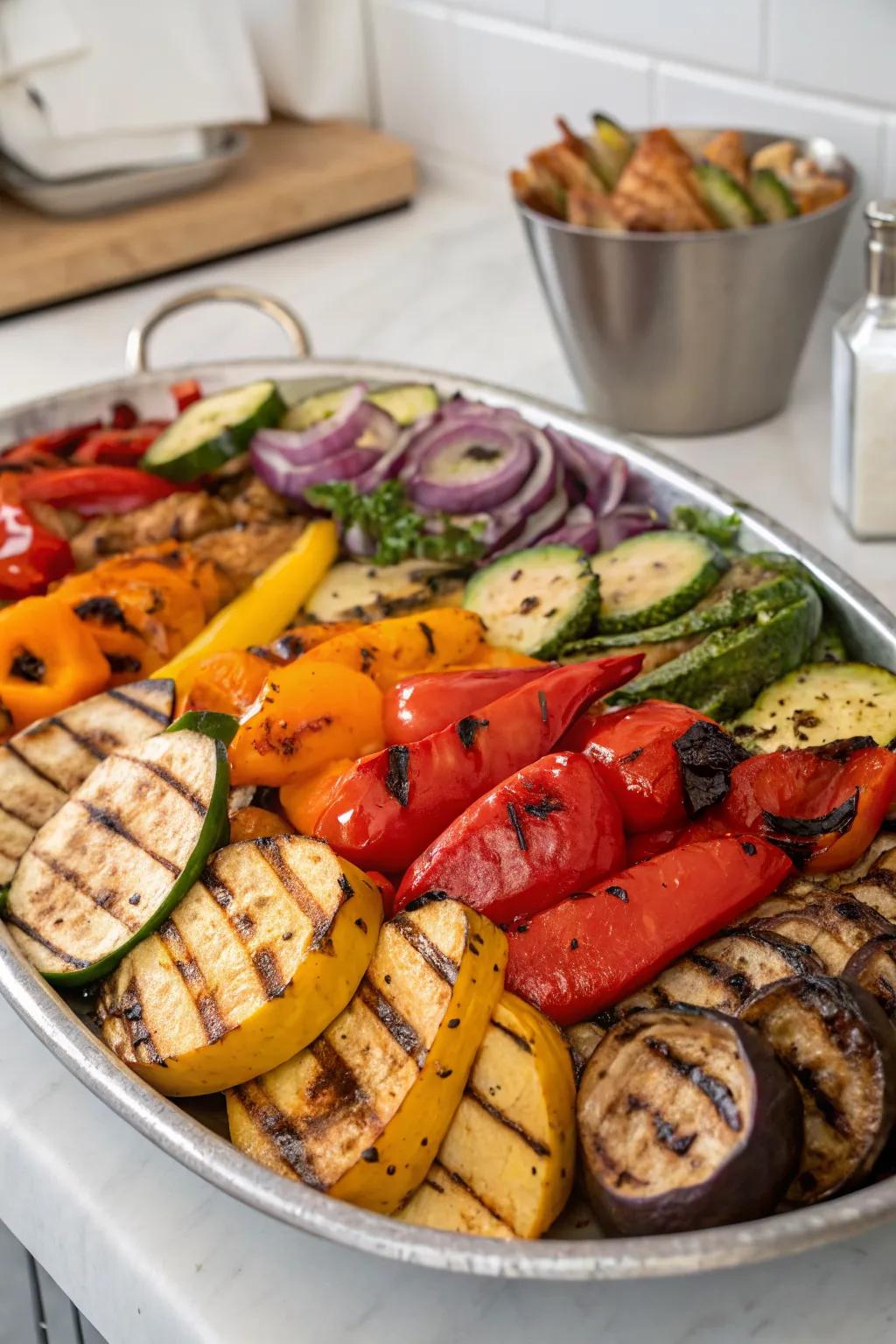 A colorful assortment of grilled vegetables.