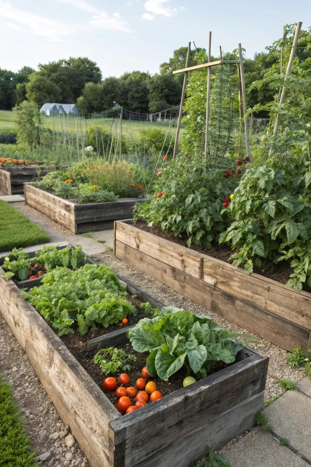 Smart vegetable beds using railroad ties for better growth.