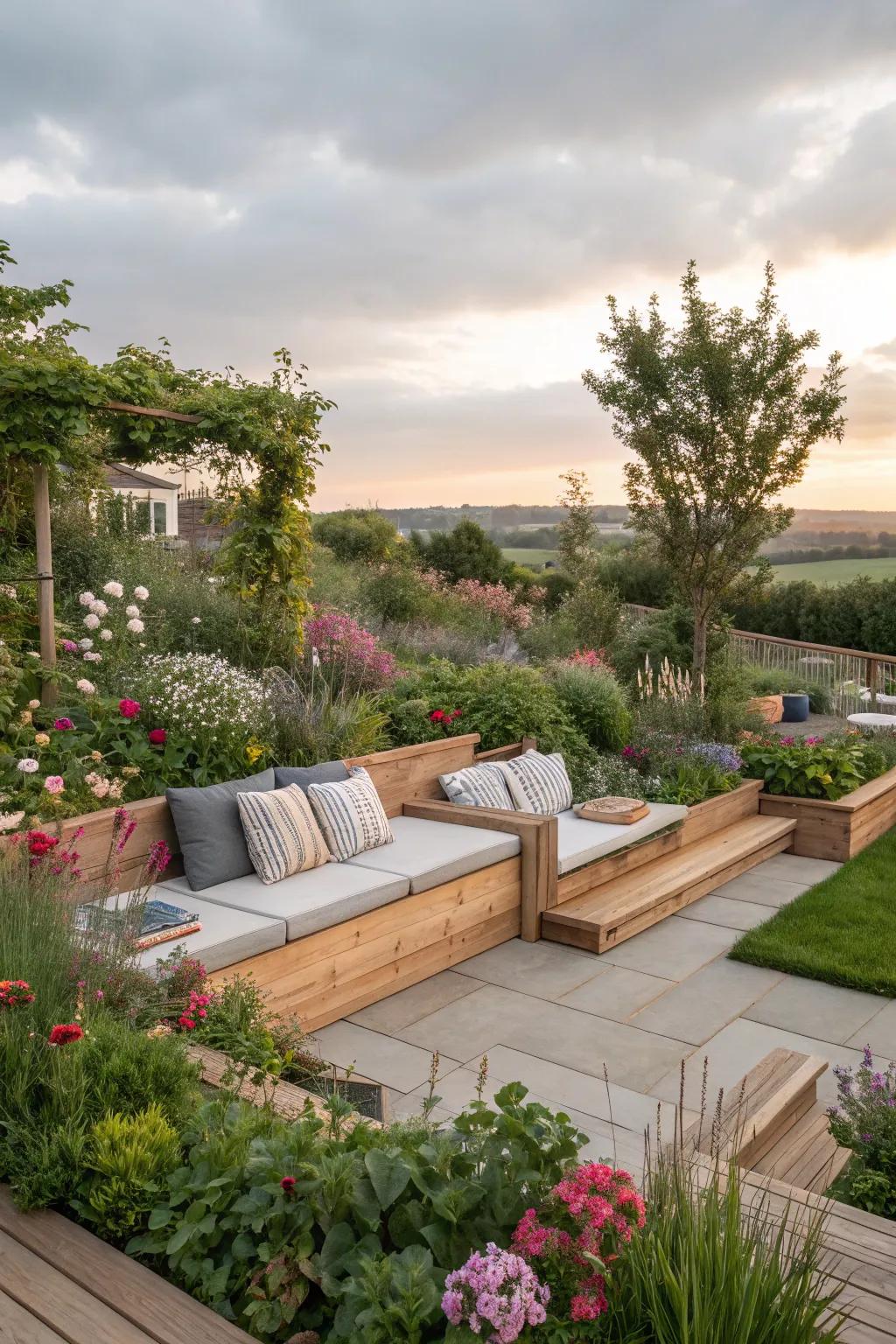Seating borders offer a practical and charming addition to gardens.
