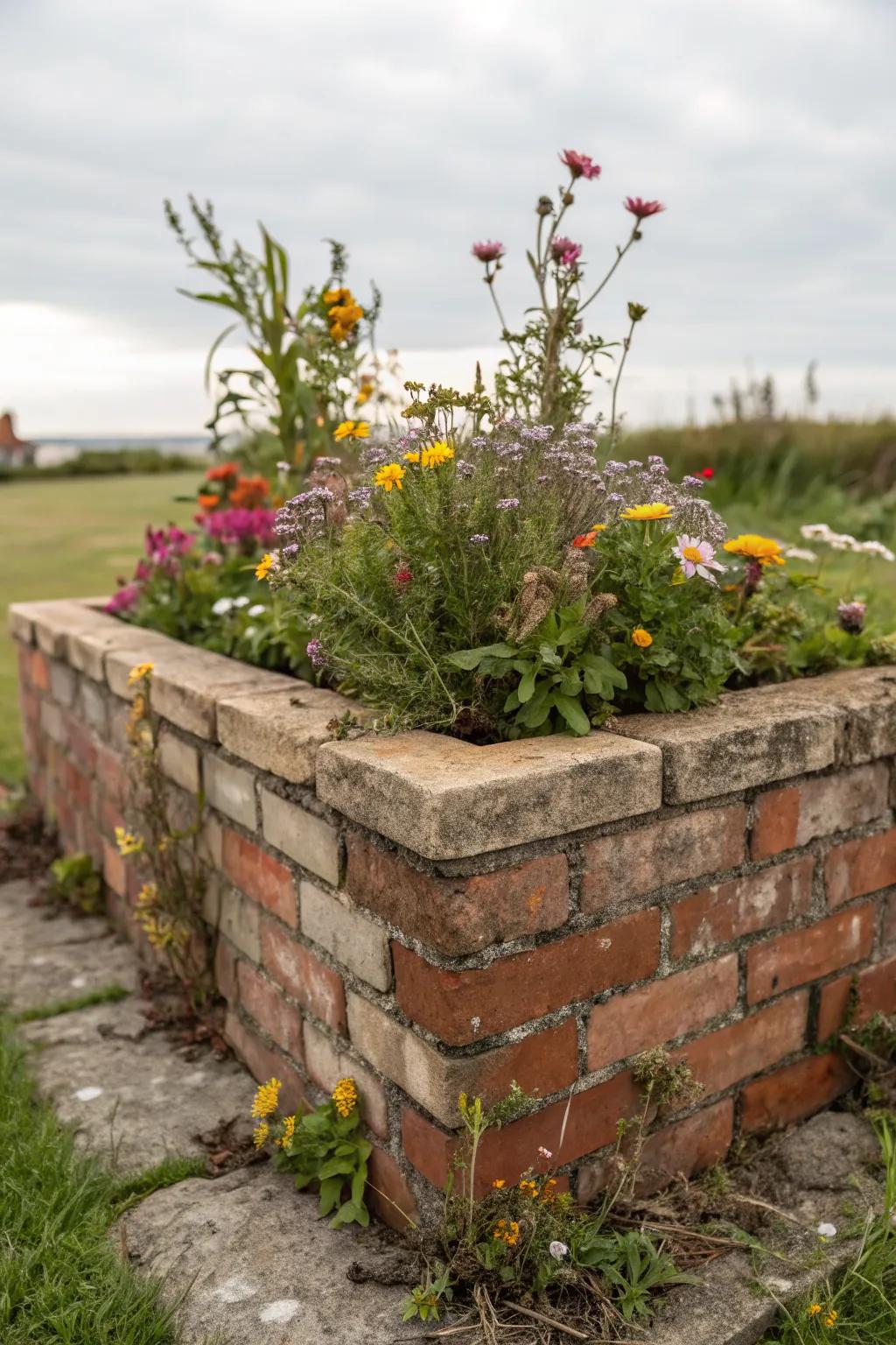 A rustic reclaimed brick planter that tells a story.
