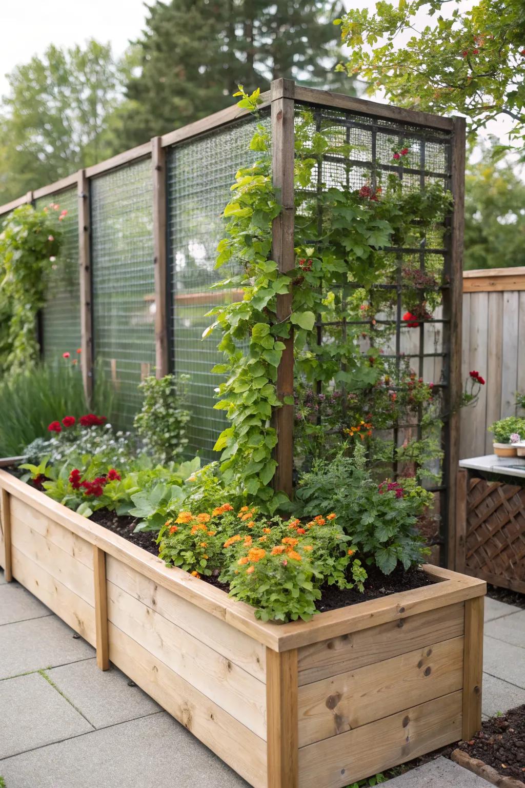 Privacy screens with greenery offer seclusion and tranquility.