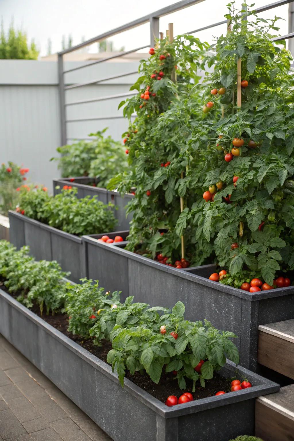 Tiered beds offer increased planting space and visual interest.