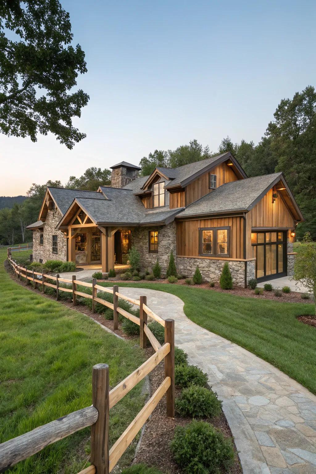 Natural materials like wood and stone enhance the rustic charm.