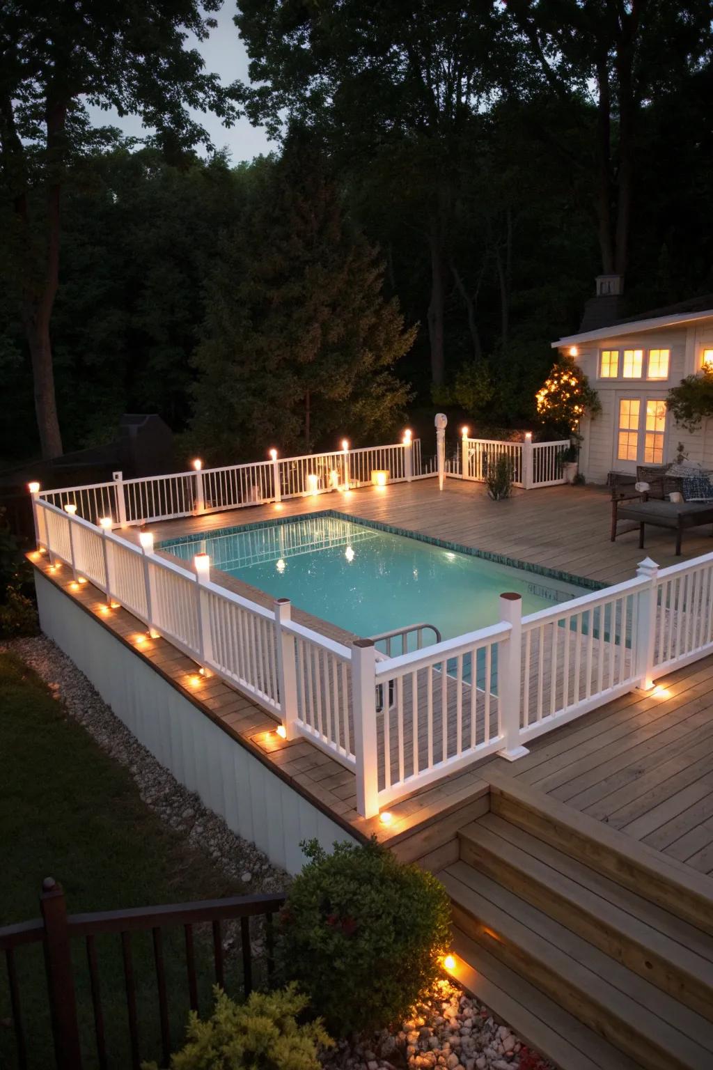 Creative lighting transforms your pool deck for enchanting evenings.