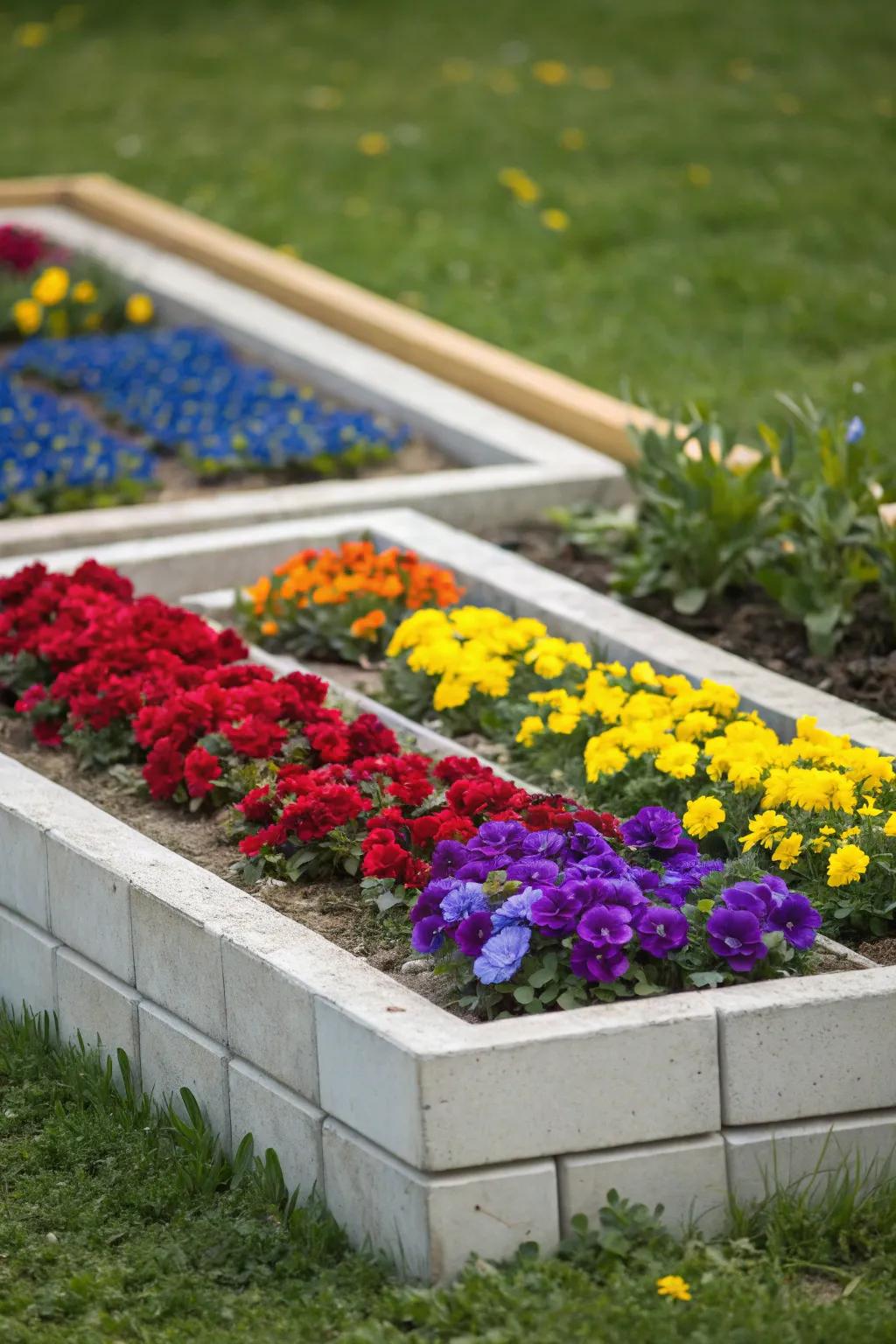 A bold flower bed with visually striking color blocks.