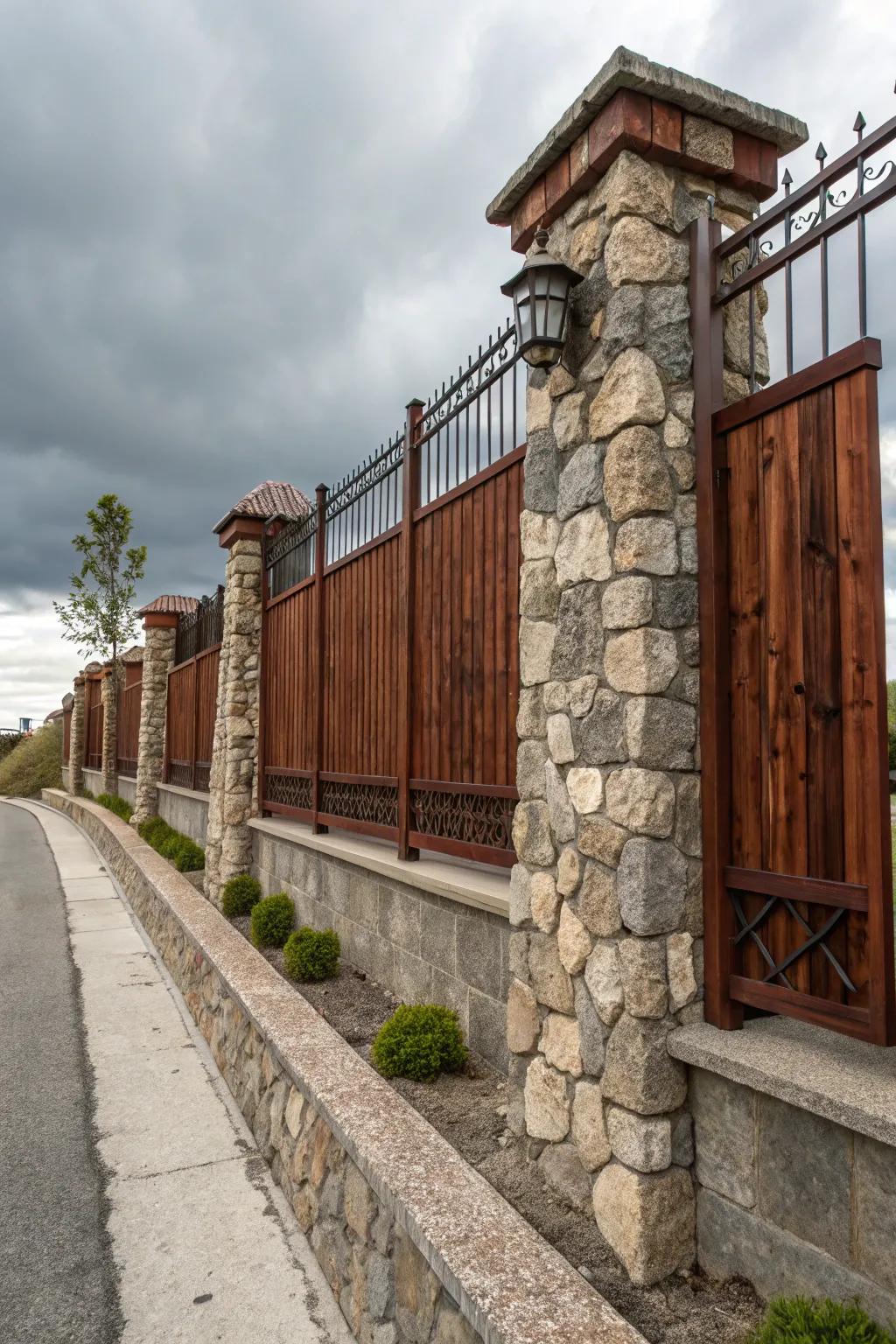 Mixing materials like stone and metal creates bold contrasts